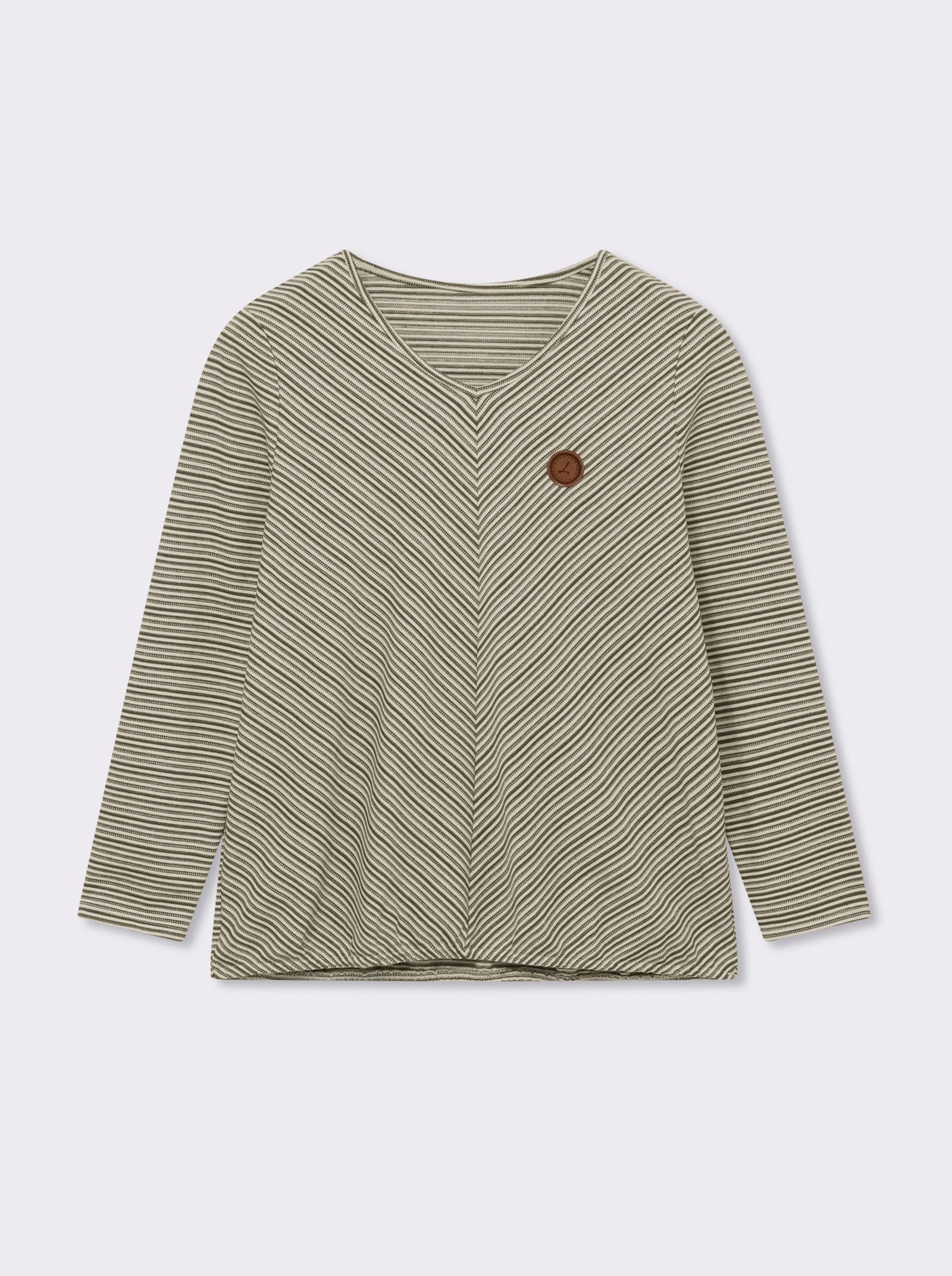 Langarmshirt mit elastischem Saum - oliv-ecru-gemustert