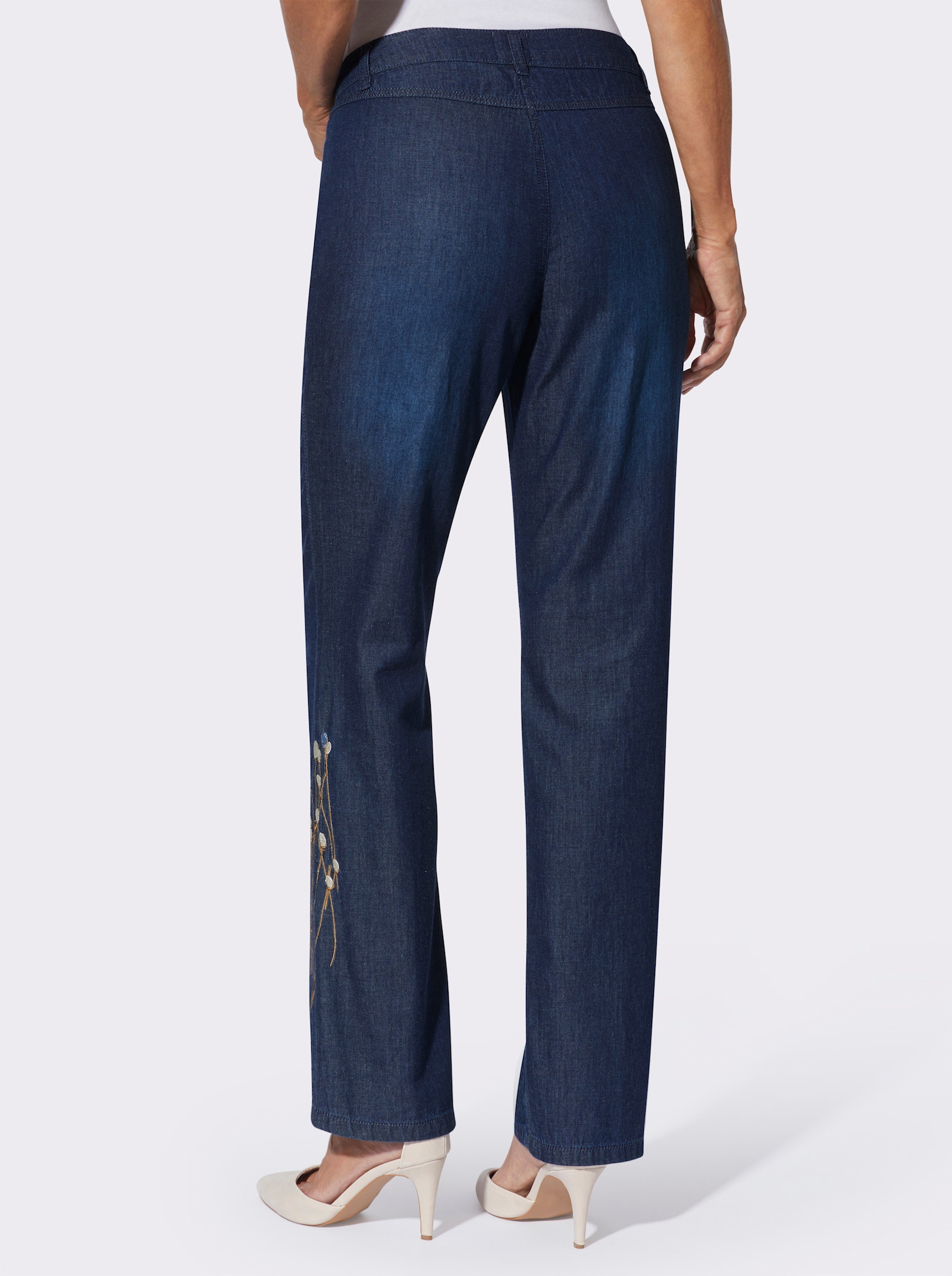 Jeans mit Stickerei bis zum Knie - blue-stone-washed