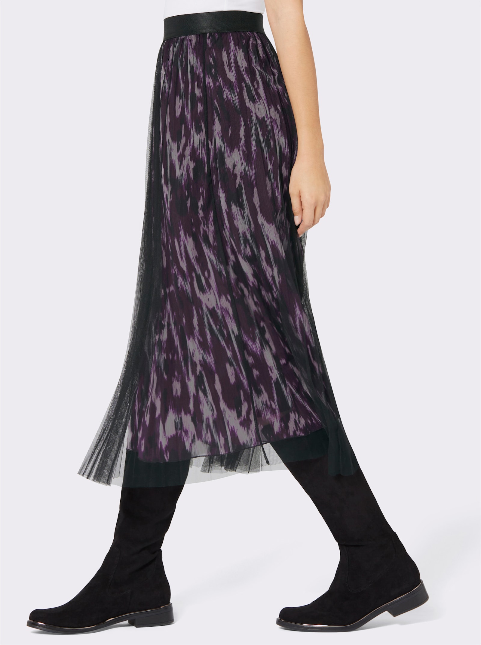 Jupe en maille au style superposé - grenat-noir imprimé