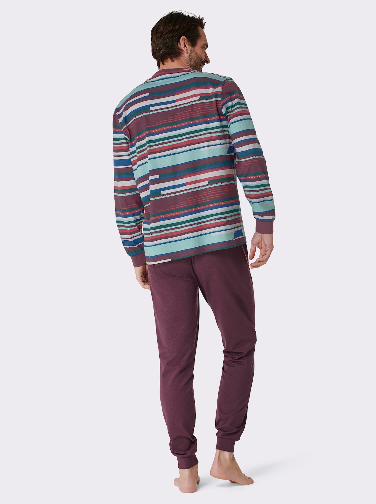 wäschepur men Pyjama - bordeaux/kers bedrukt