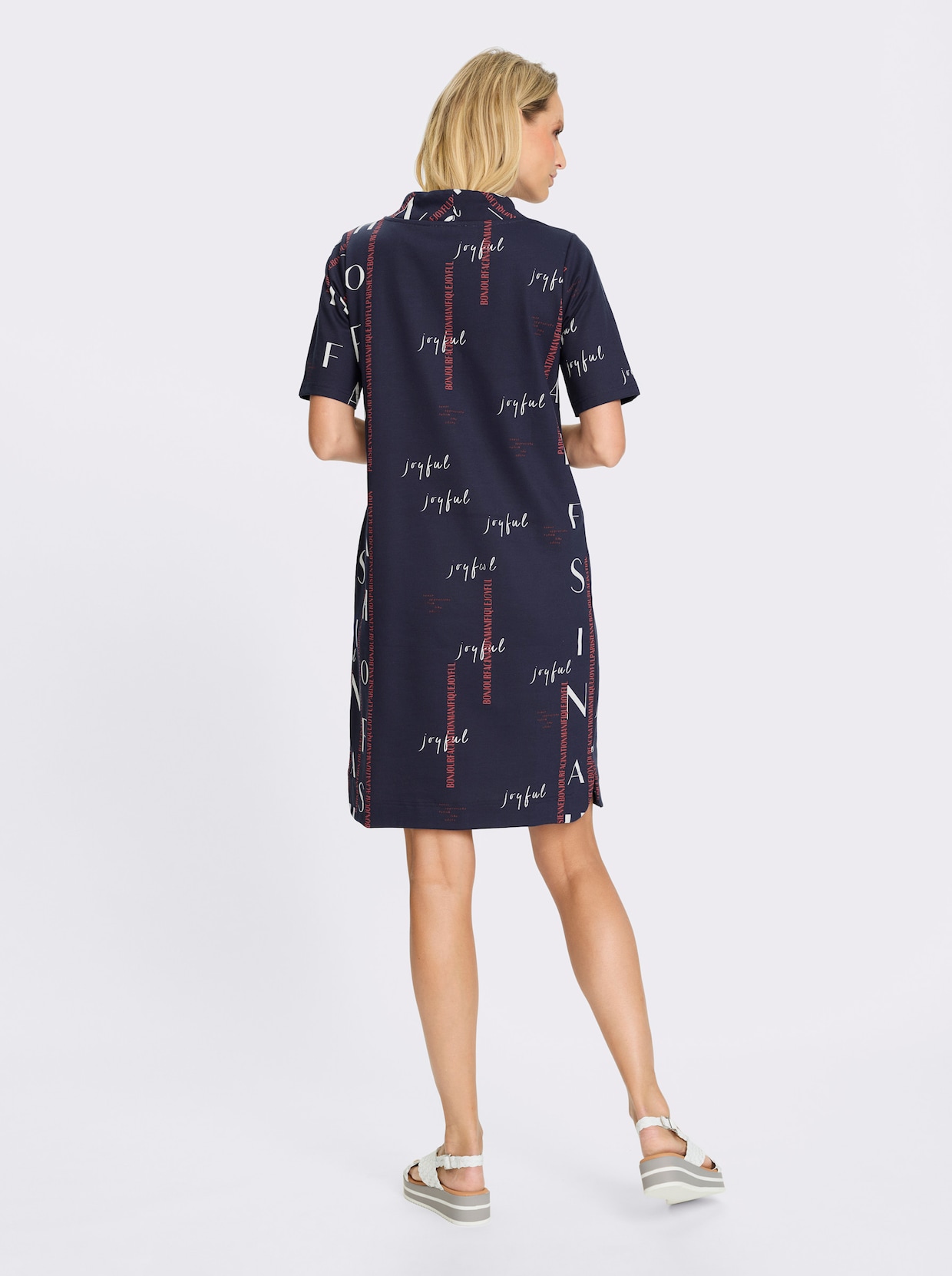 heine Sweatkleid - ecru-marine-bedruckt
