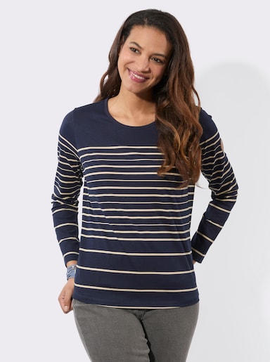 Langarmshirt mit Ringelmuster - marine-sand-geringelt