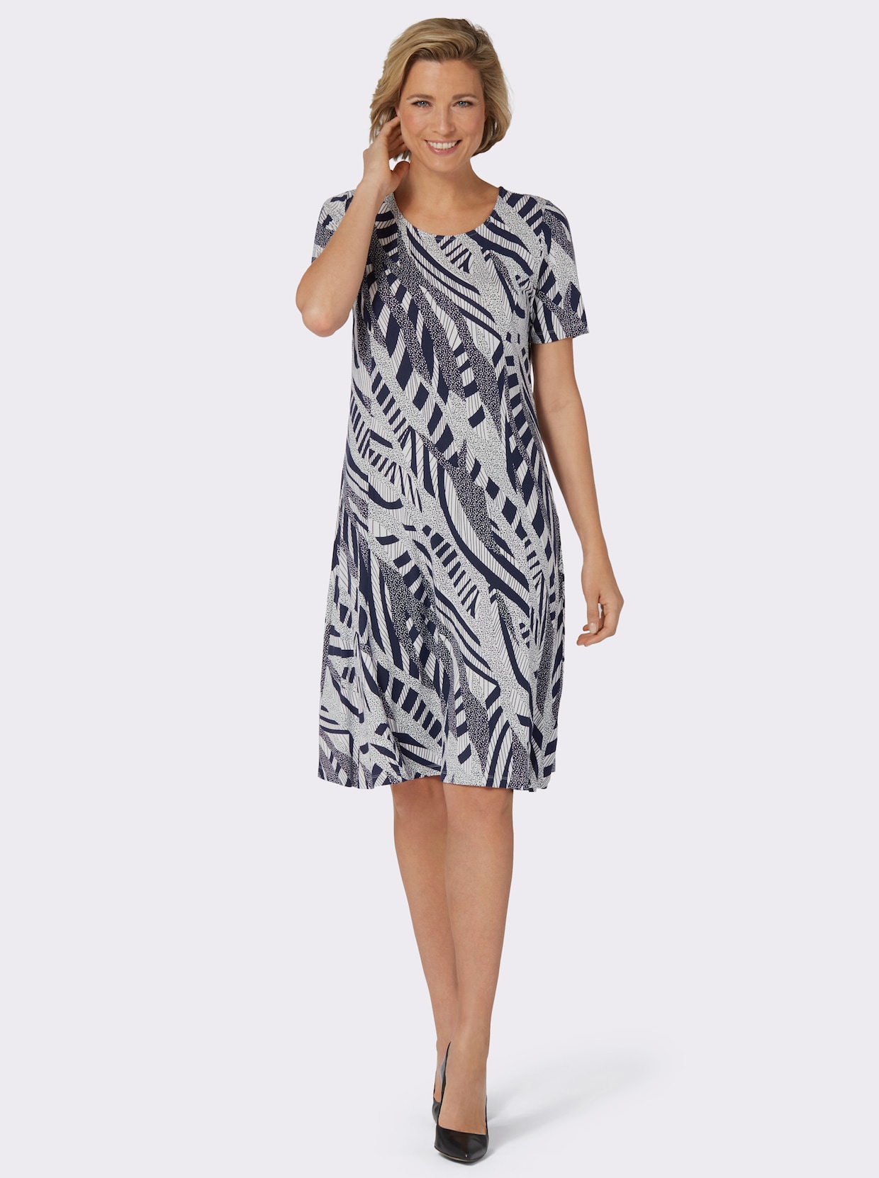 Jersey jurk - marine/ecru geprint