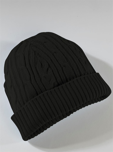 Strickmütze mit Zopf- und Rippenmuster - schwarz
