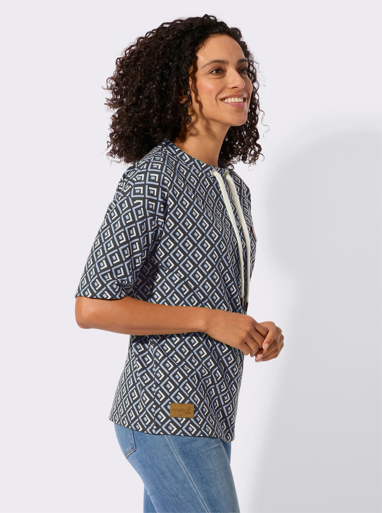 Sweatshirt im Druckmuster - eisblau-schwarz-gemustert