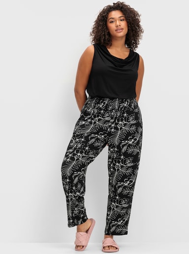 sheego Schlupfhose mit breitem Smokbund, weite Form - schwarz-gemustert