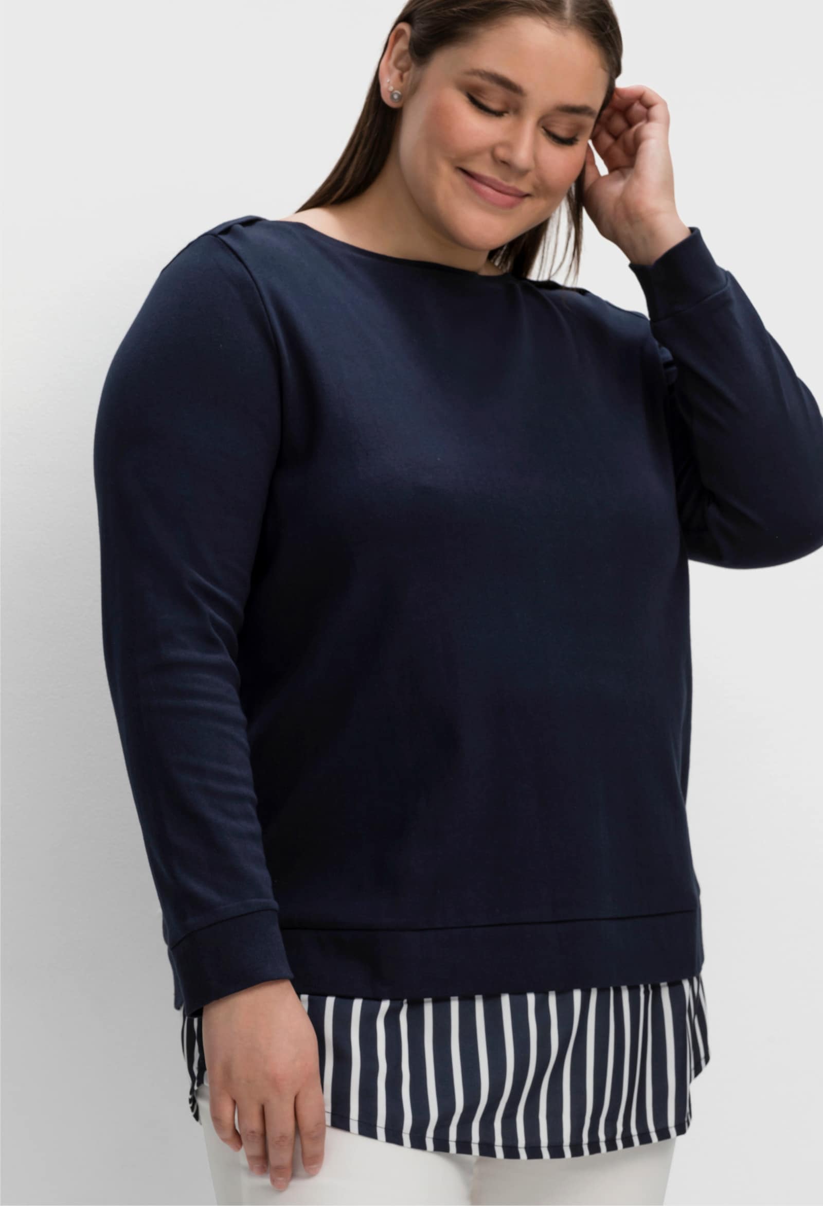 sheego 2-in-1-Langarmshirt in Layering-Optik - nachtblau