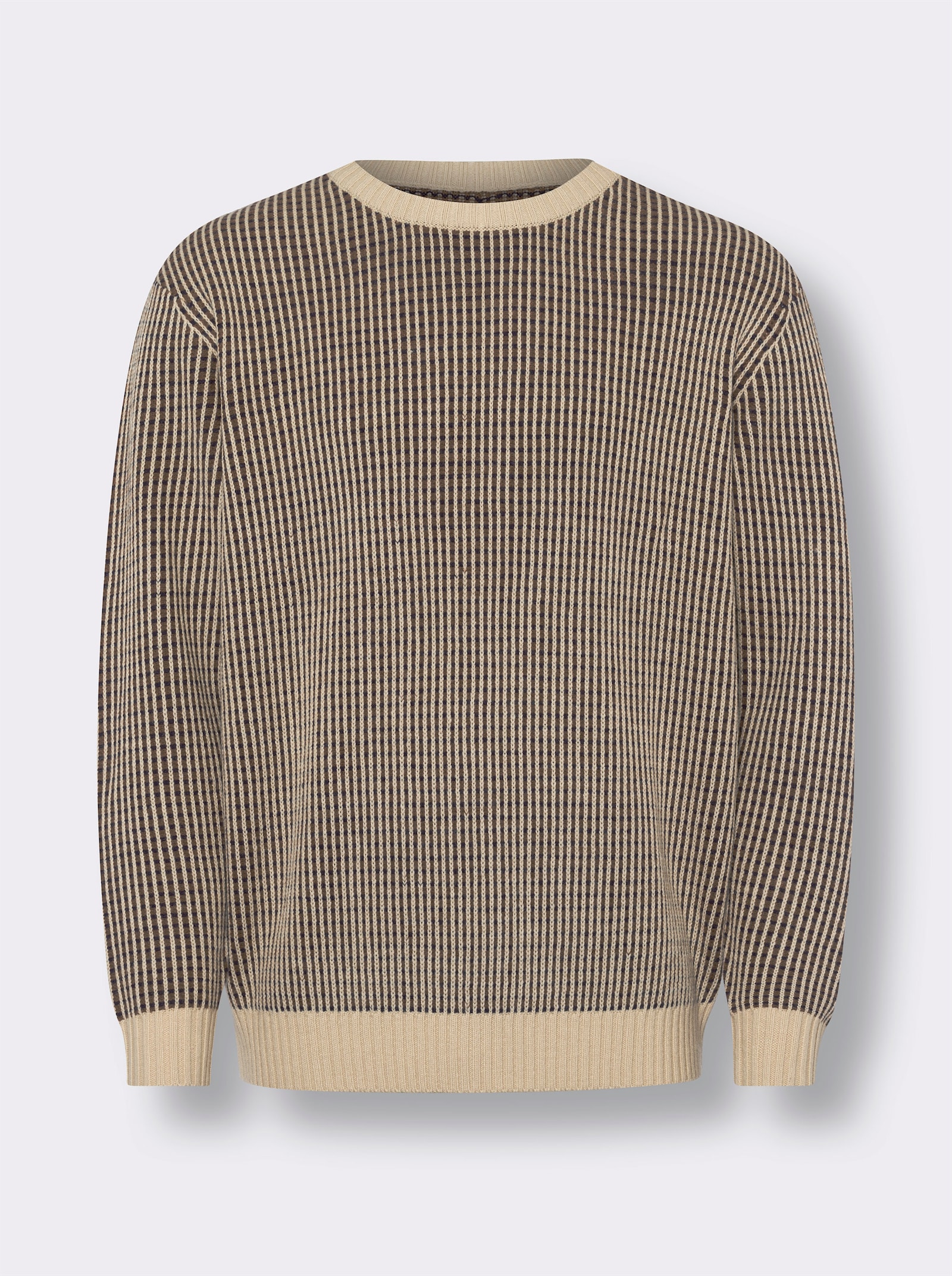 Pullover met ronde hals en grafisch breipatroon - zand/bruin gedessineerd