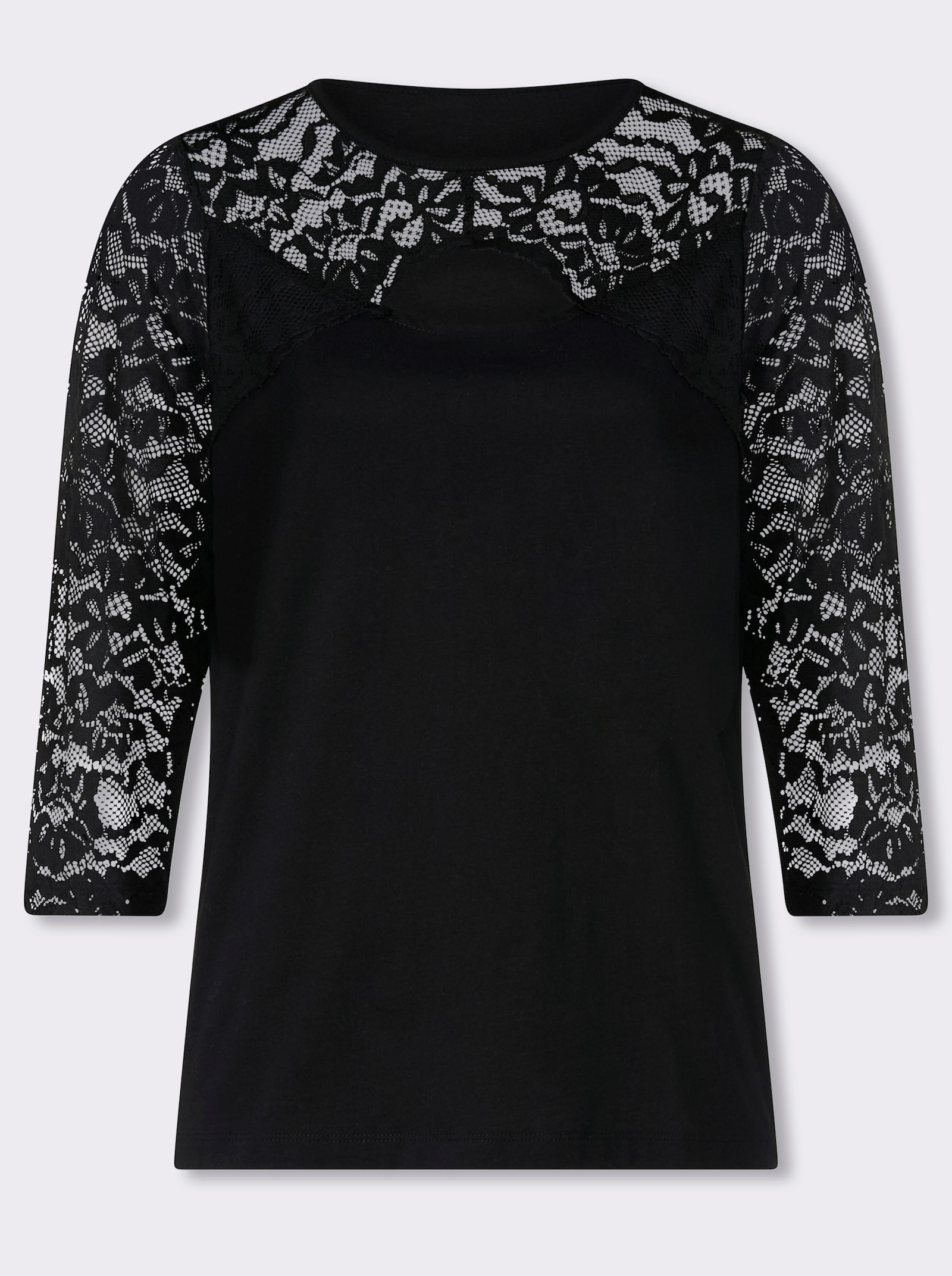 3/4-Arm-Shirt mit Spitze - schwarz