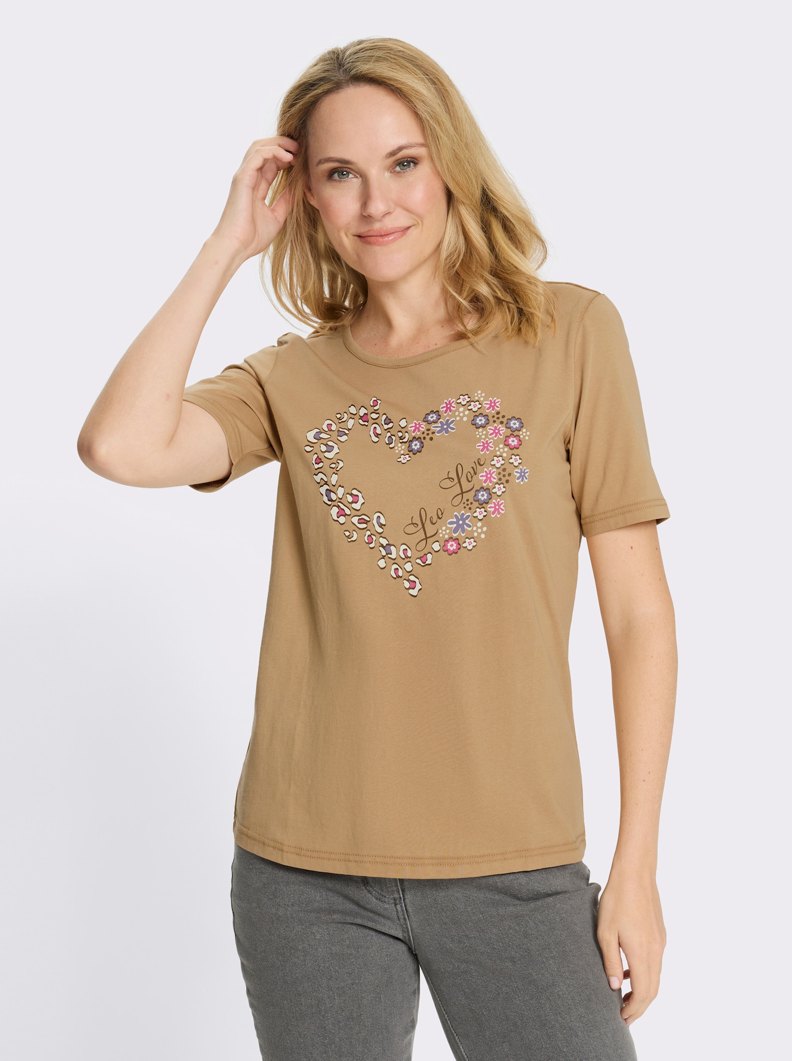 Tričko-okr.výstr., srdiečka - Ťavia-hnedá potlač