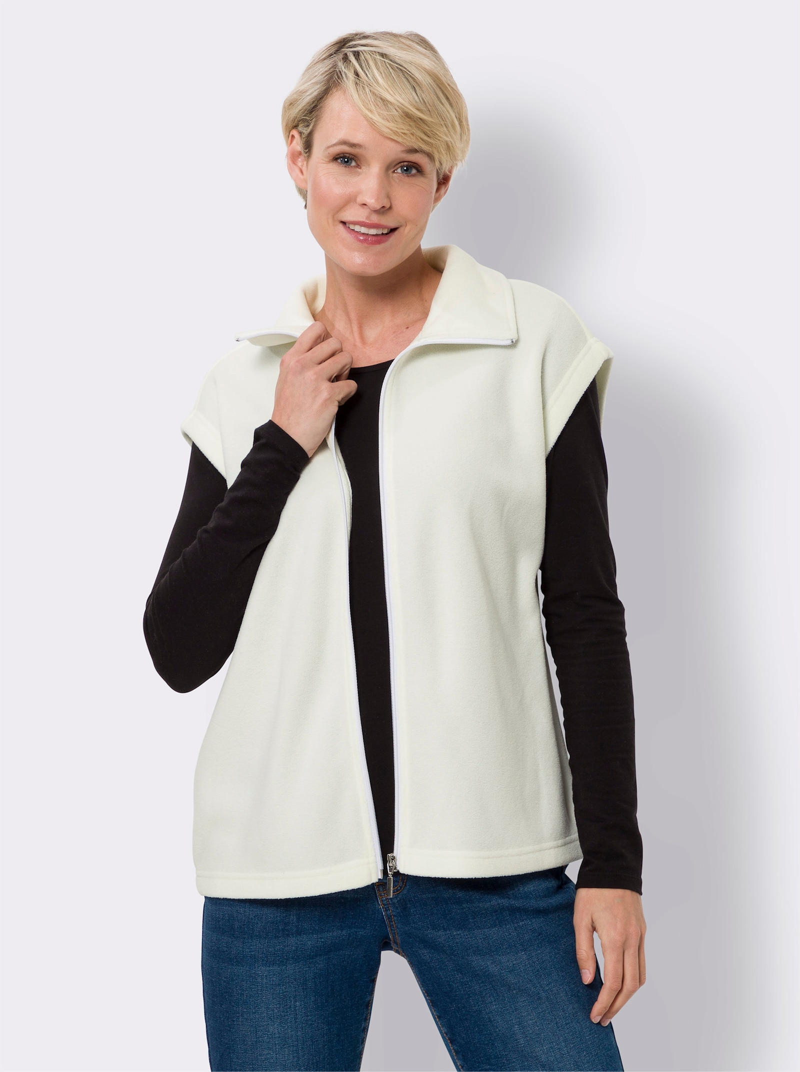 Fleeceweste mit überschnittenen Schultern - ecru