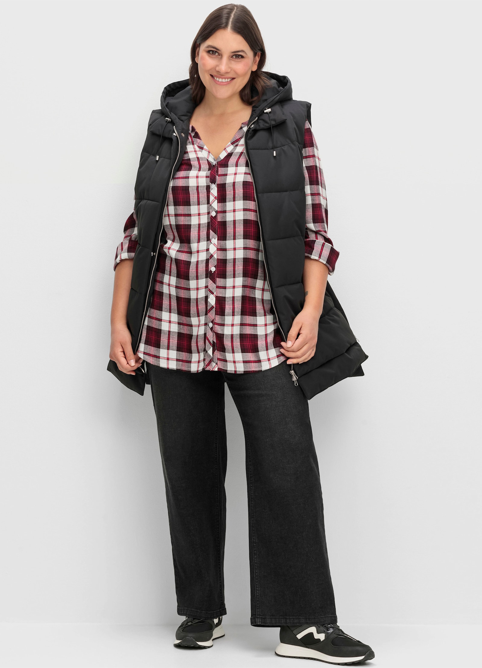 sheego High-waist-Jeans mit weitem Bein - black denim