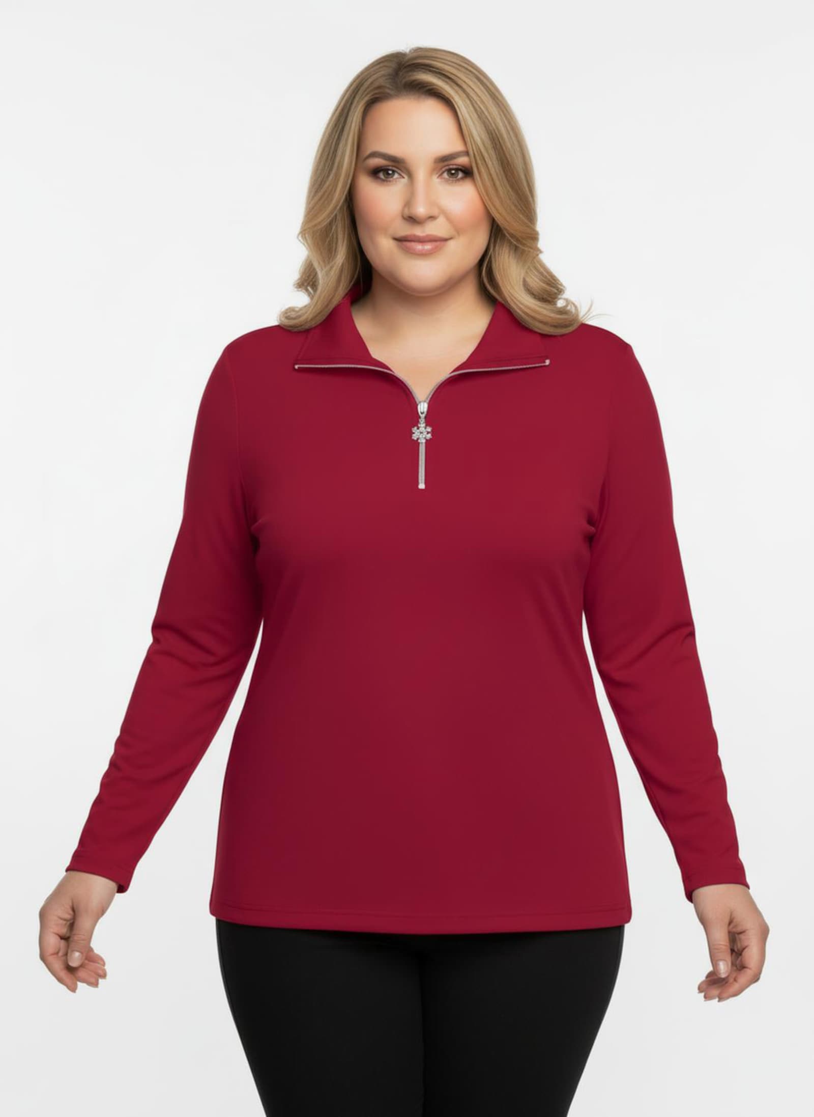 Langarmshirt mit Schneeflocken-Anhänger - rot