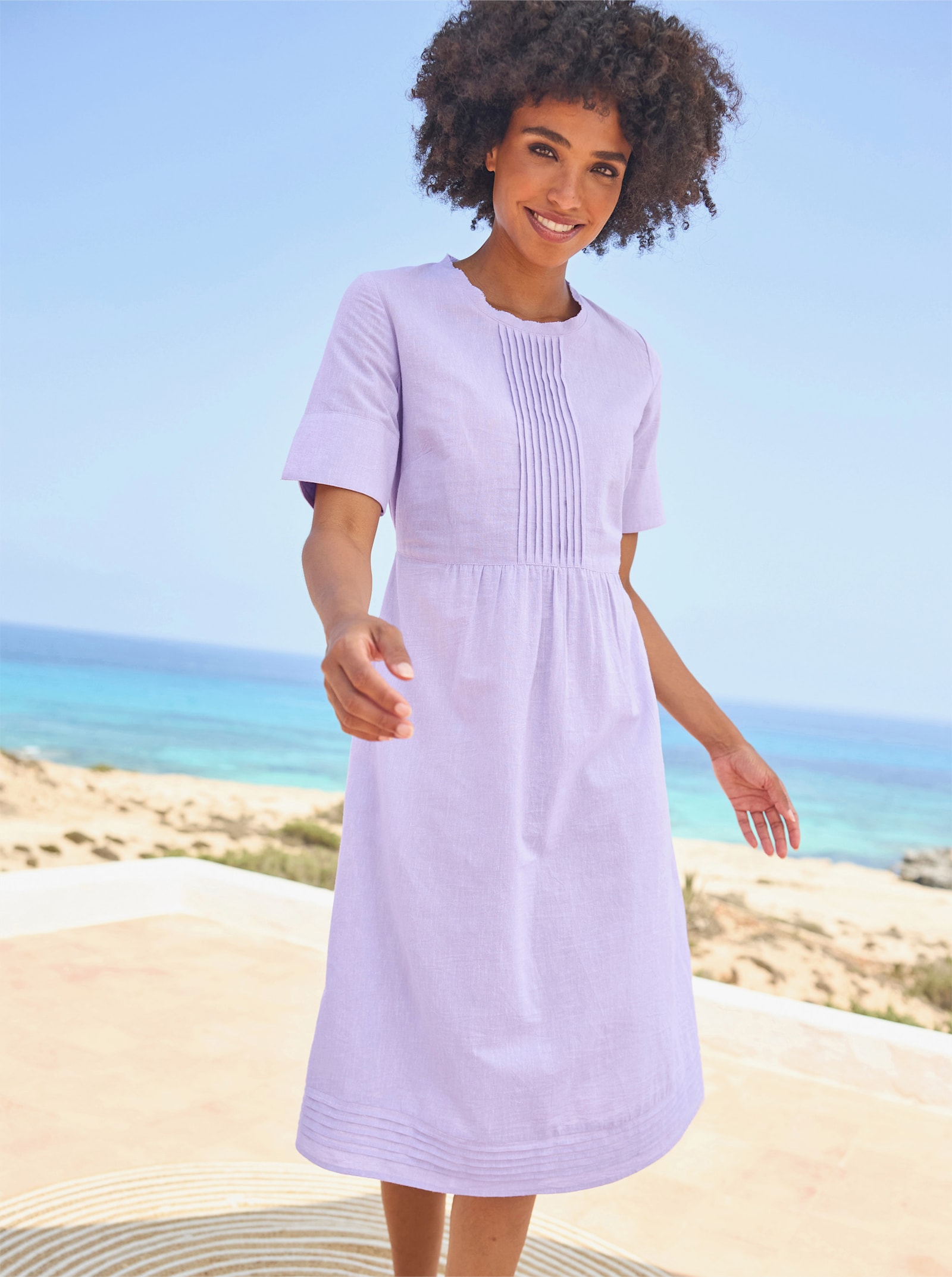 heine Freizeitkleid mit Leinen-Anteil - flieder