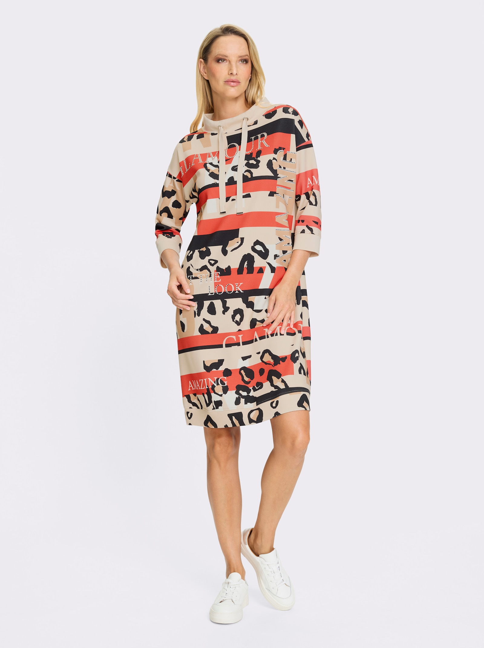 heine Freizeitkleid Mit 3/4-Arm - hummer-schwarz-bedruckt