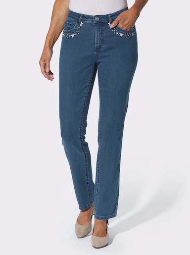 Jeans mit Stickerei an den Taschen - blue-stone-washed
