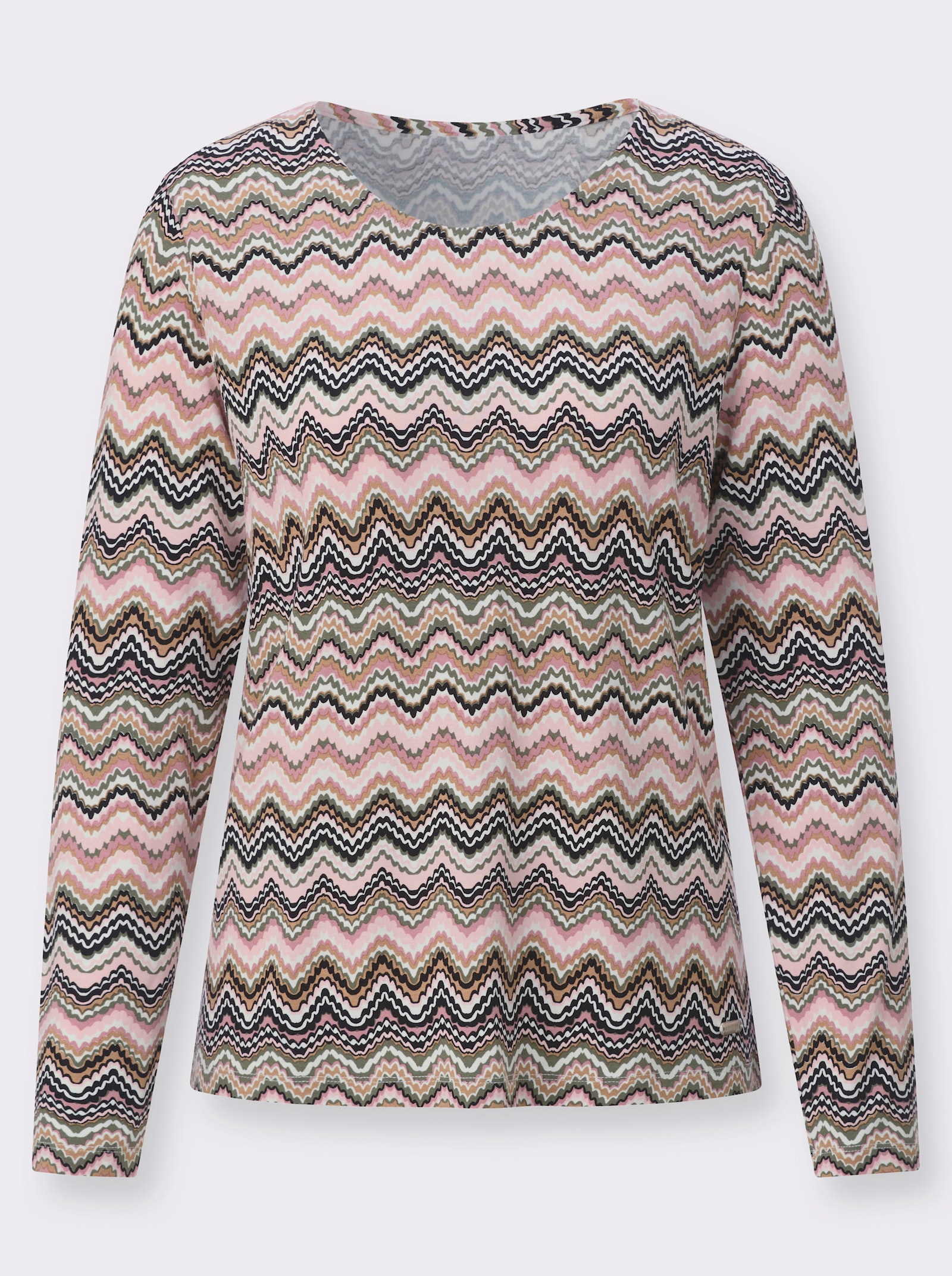 Rundhalsshirt im grafischen Dessin - hortensie-khaki-bedruckt