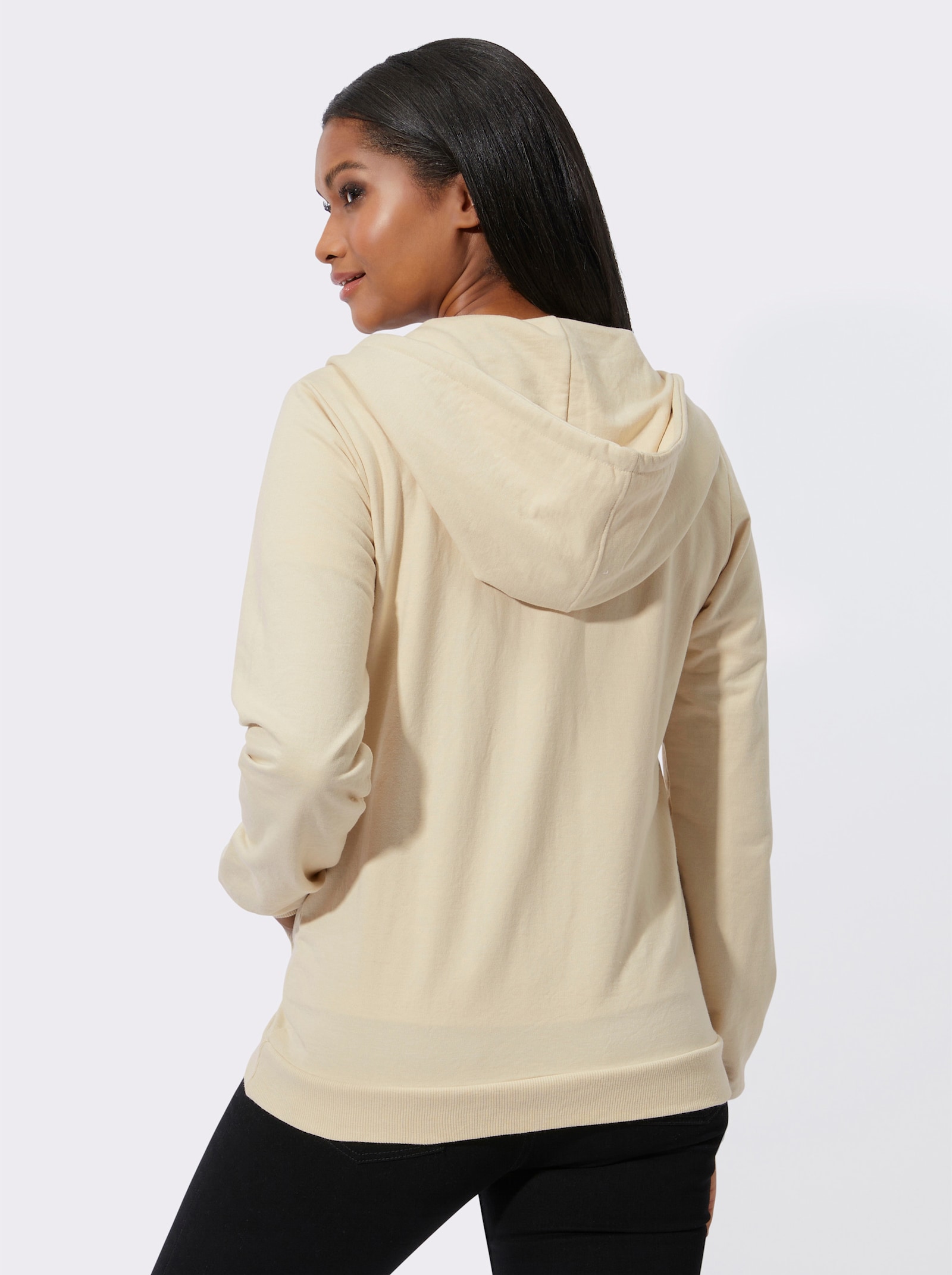 Sweatjacke mit Druck und Glitzersteinchen - sand