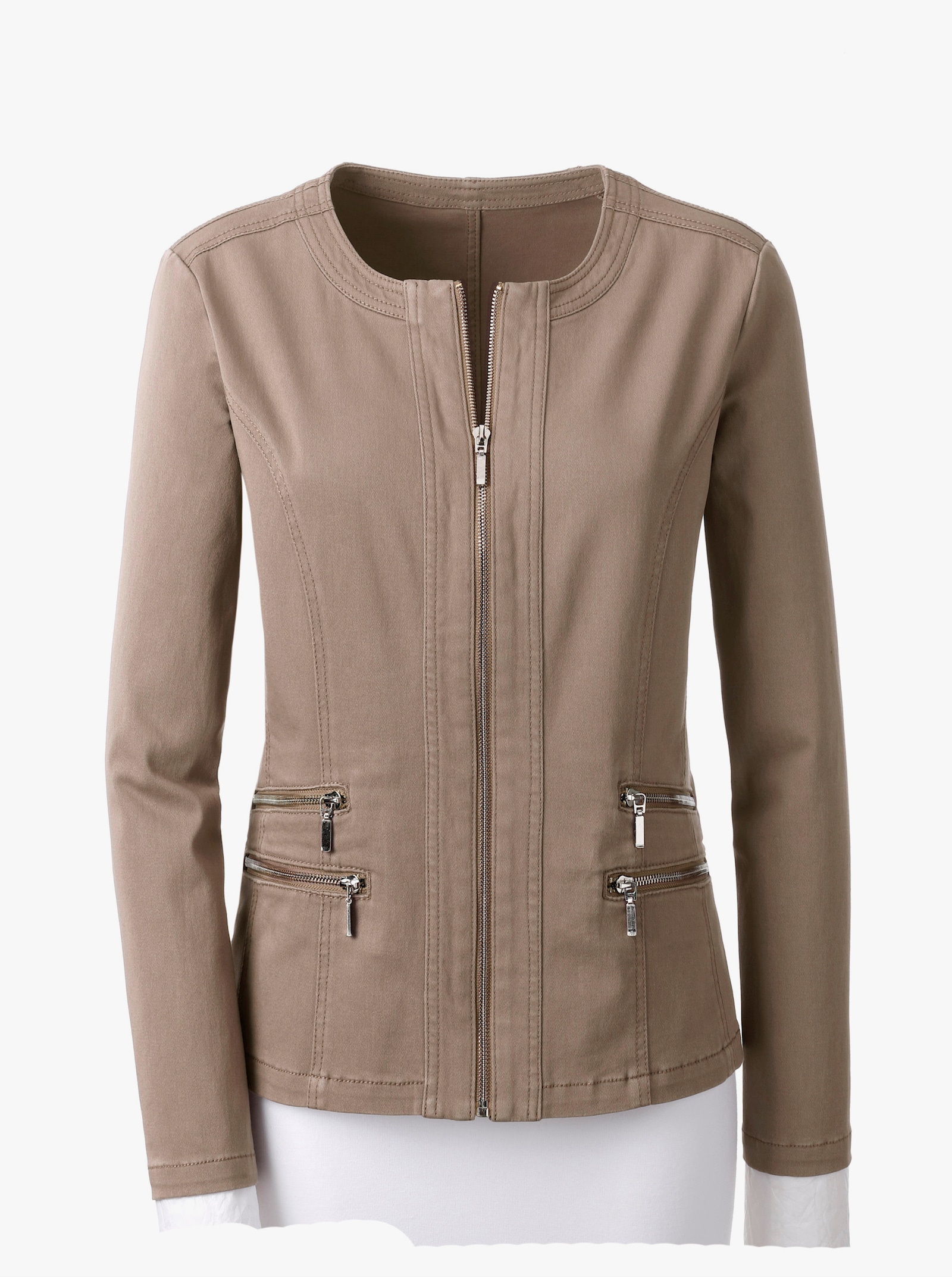 Jeansblazer met sierritssluitingen - taupe