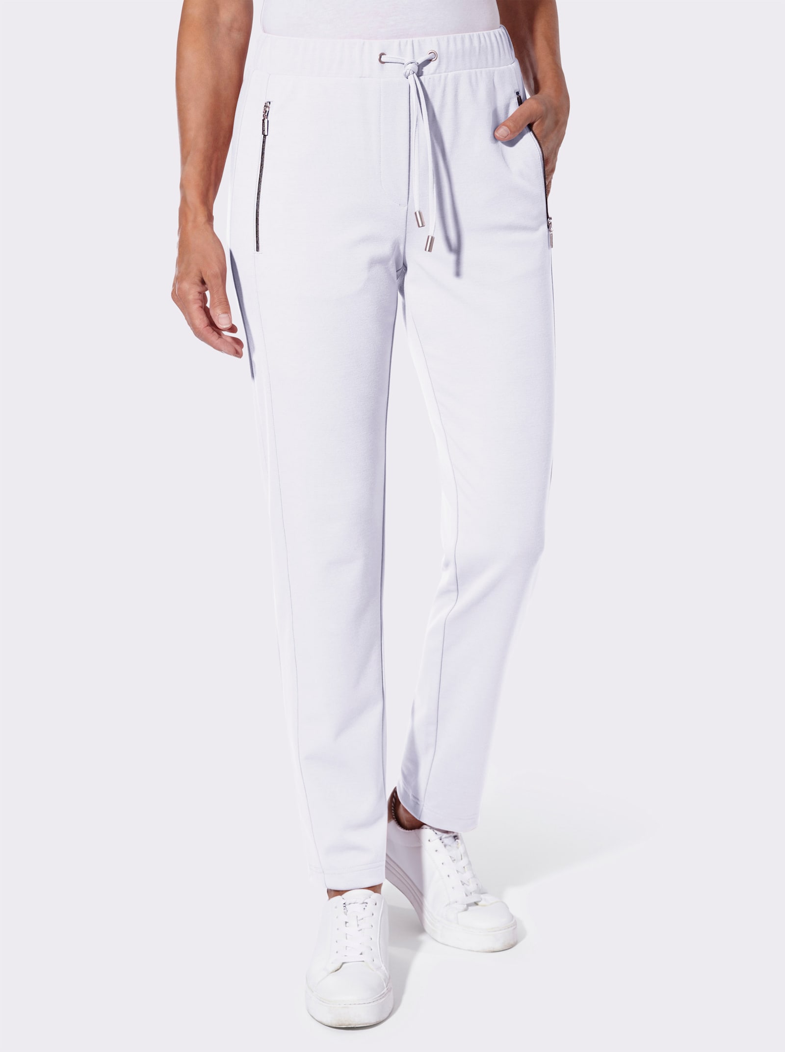 Jerseyhose mit Reissverschluss-Taschen - weiss