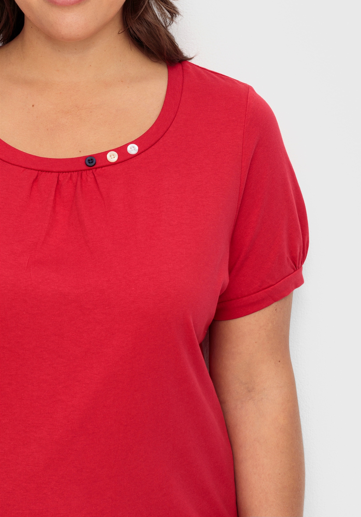 Longshirt mit gerafftem Ausschnitt - erdbeere