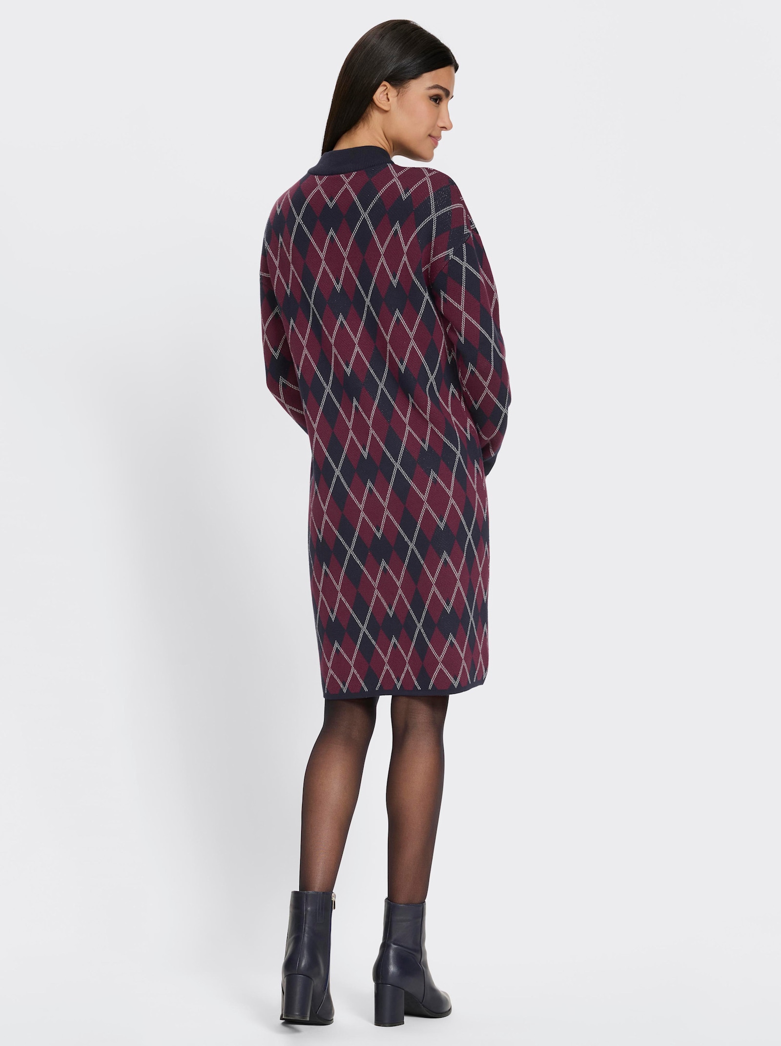 heine Strickkleid mit Glanzgarn - marine-bordeaux-gemustert