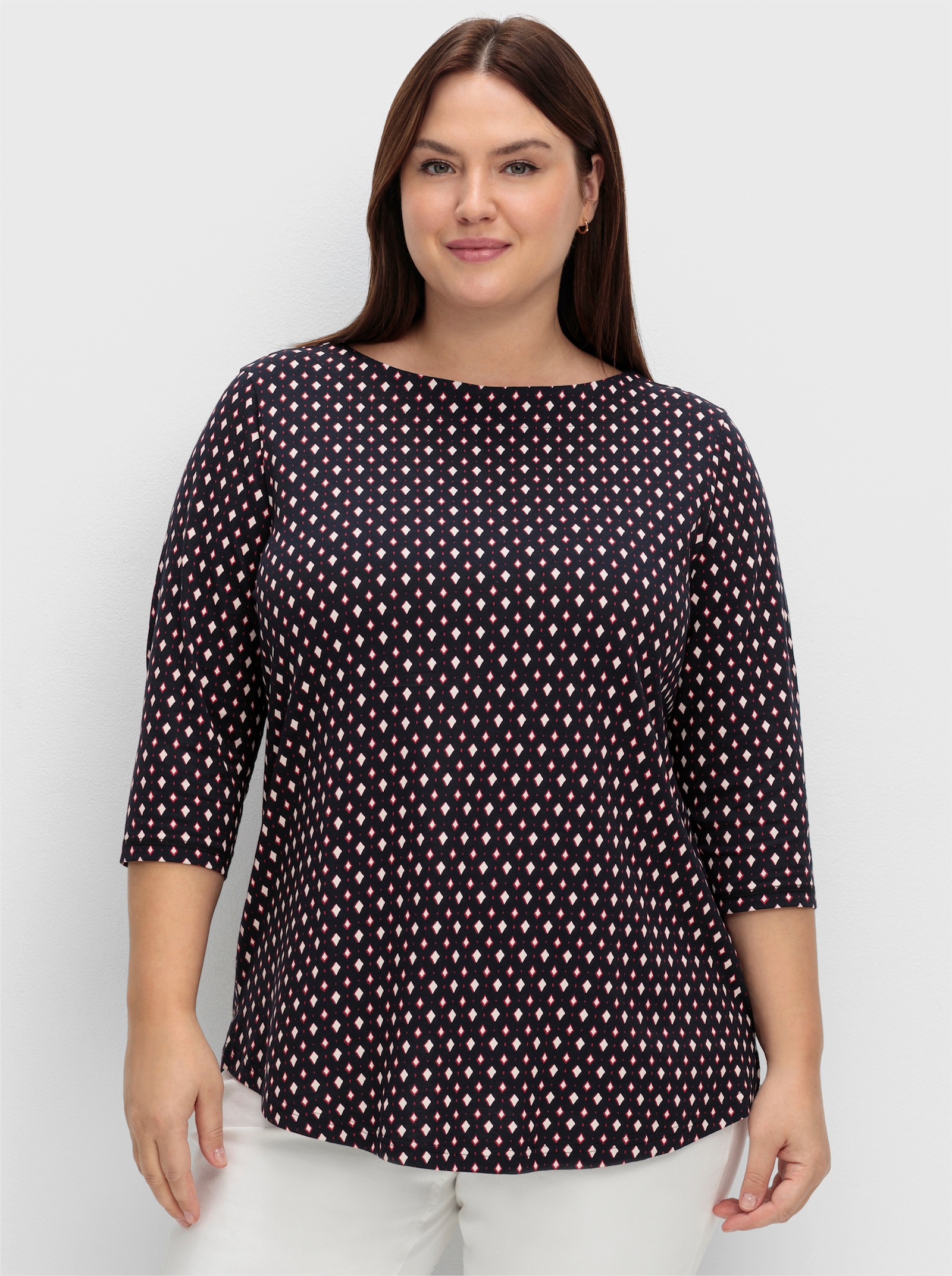 sheego Shirt met 3/4-mouwen en minimalistische print - diepblauw gedessineerd