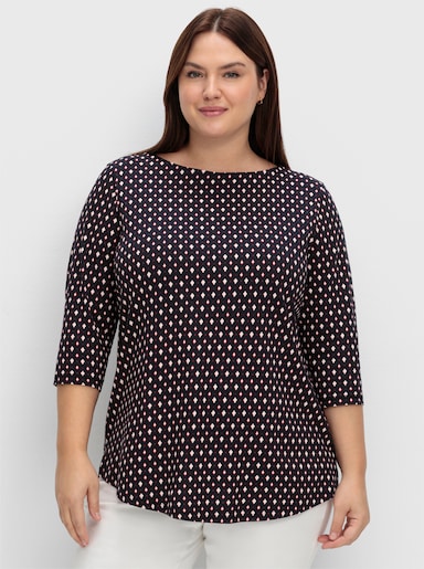 sheego 3/4-Arm-Shirt mit Minimalprint - tiefblau-gemustert