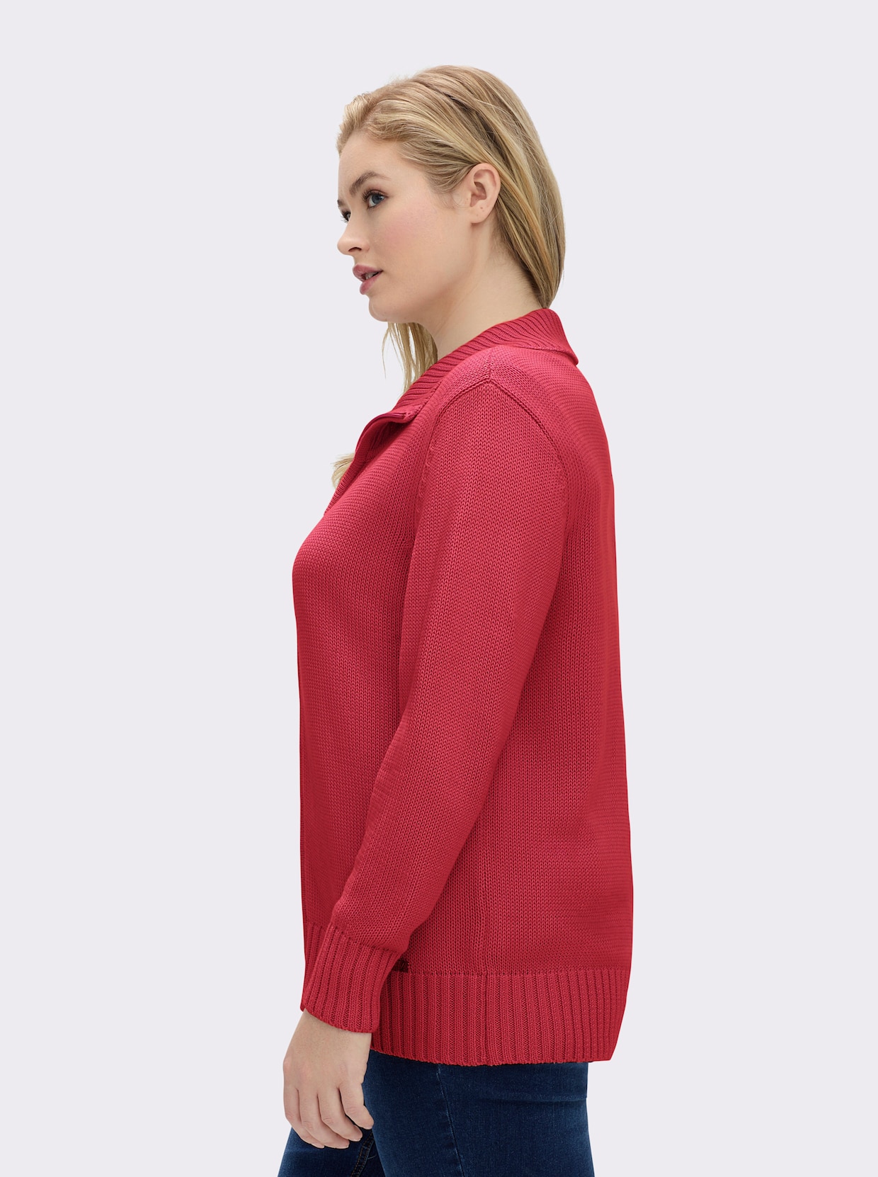 Strickjacke mit 2-Wege-Reißverschluss - korallenrot