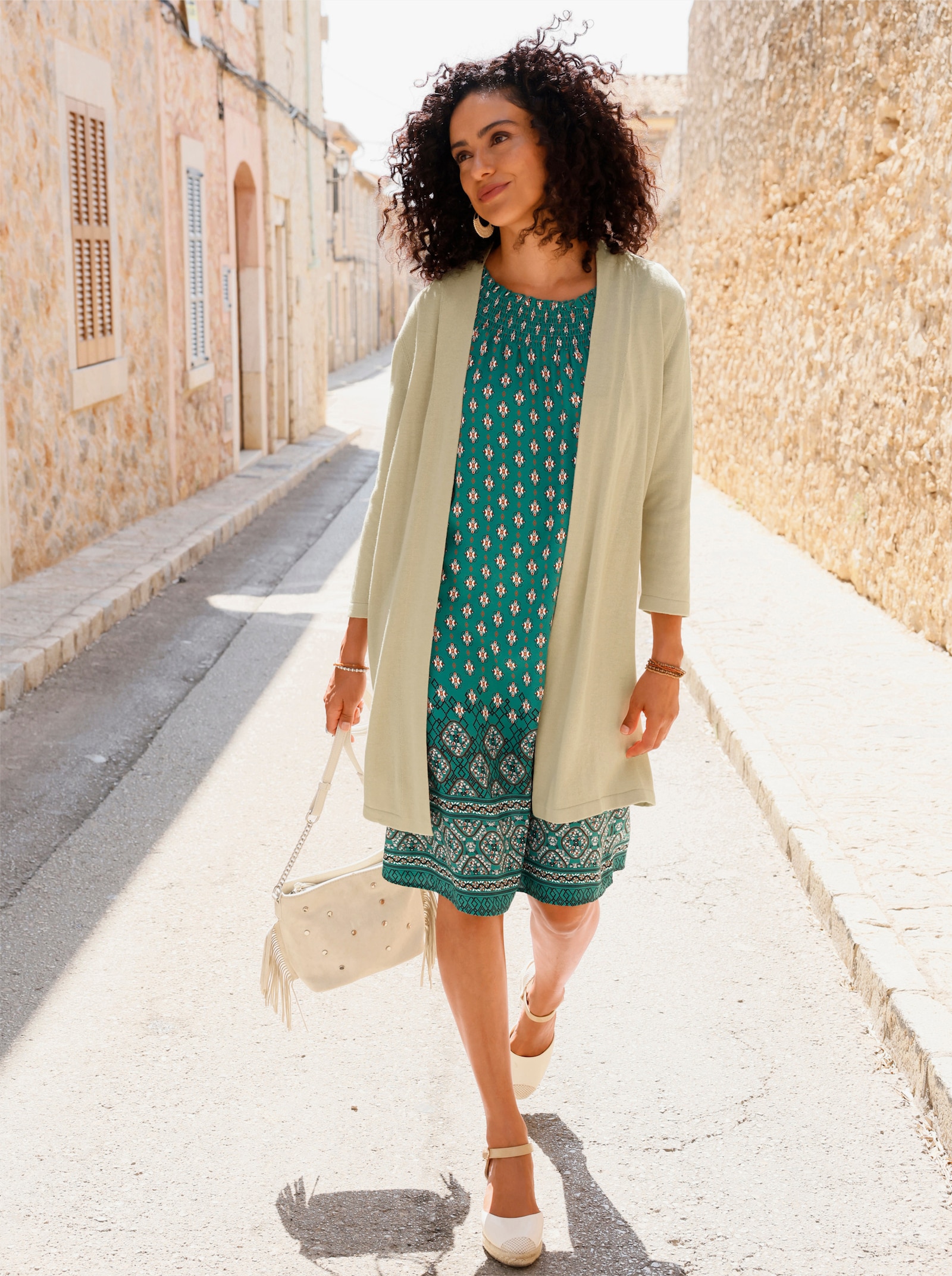 Druckkleid mit Bordürendruck - grün-bedruckt