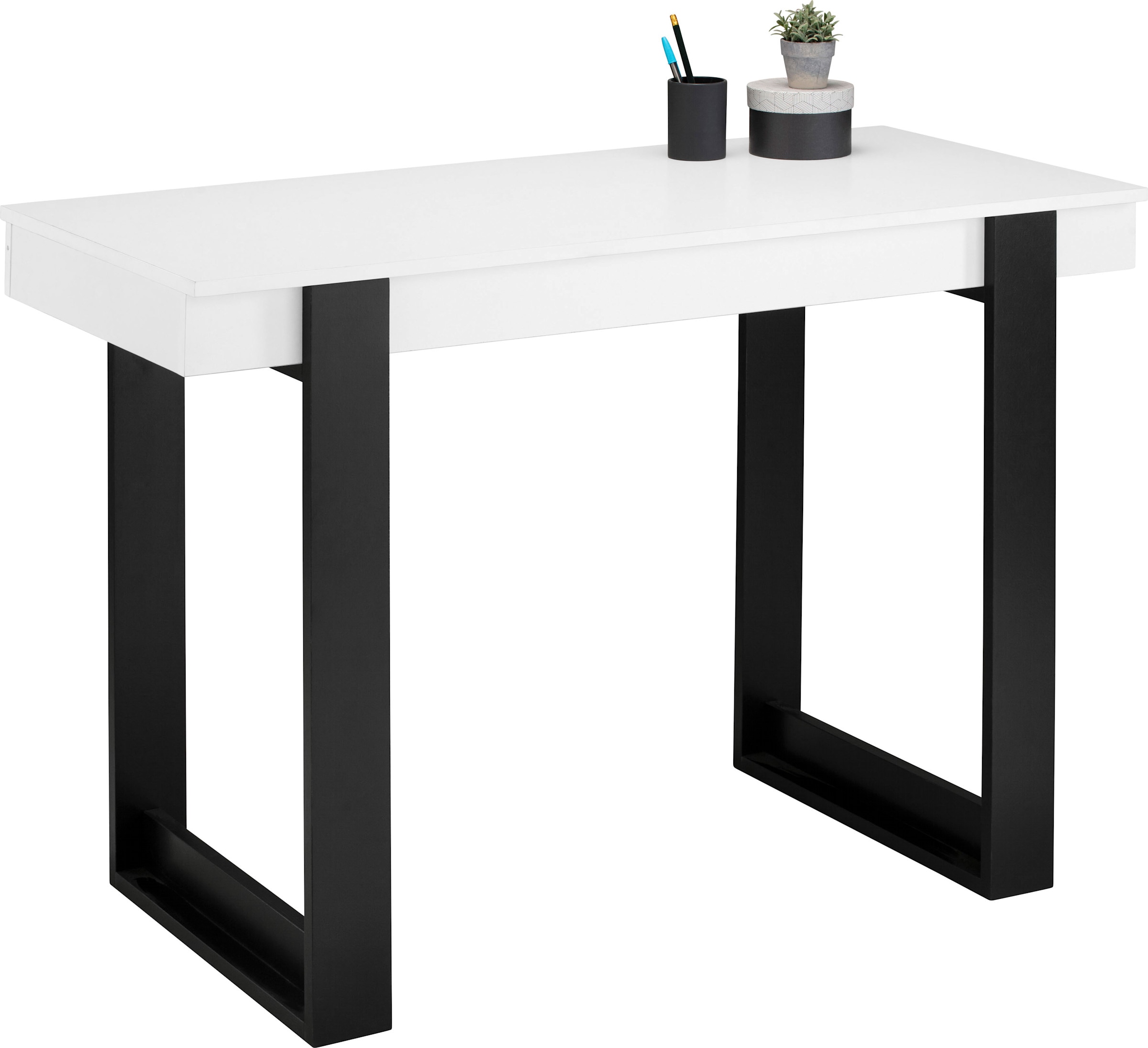 Schwarz 10 günstig Kaufen-Schreibtisch in weiß/schwarz von INOSIGN. Schreibtisch in weiß/schwarz von INOSIGN <![CDATA[Zeitloses Design, Einfache und schnelle Montage, Arbeitsfläche ca. 110/50 cm, Gesamtmaße (B/T/H) ca. 110/50/76 cm]]>. 