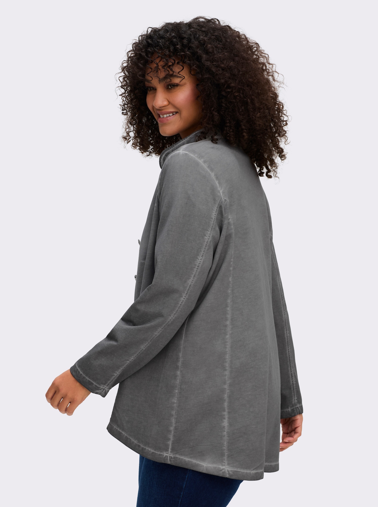 Sweatjacke in Oil-dyed-Optik - grau