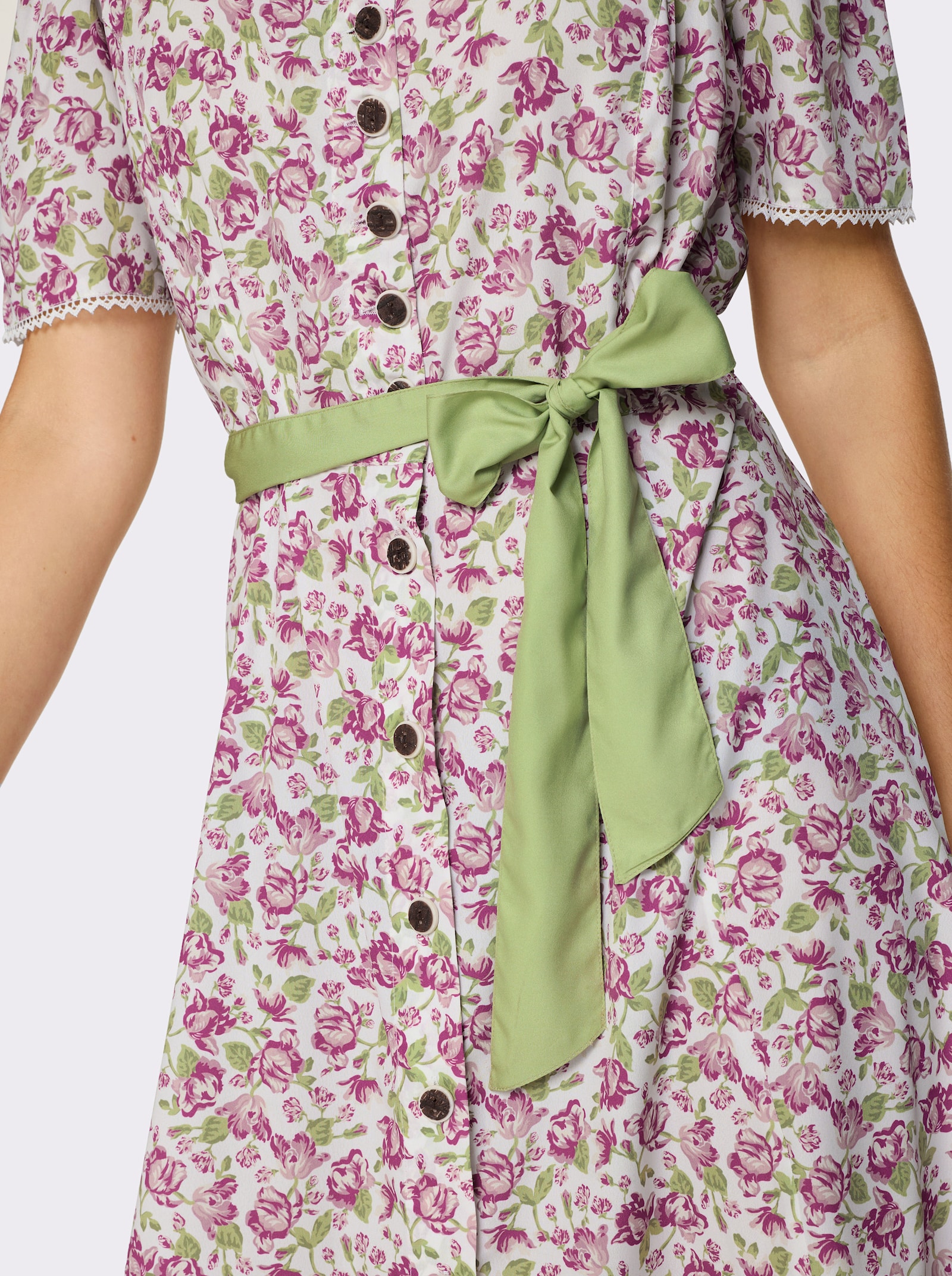 Trachtenkleid mit Spitzen-Details - rosenquarz-lindgrün-bedruckt