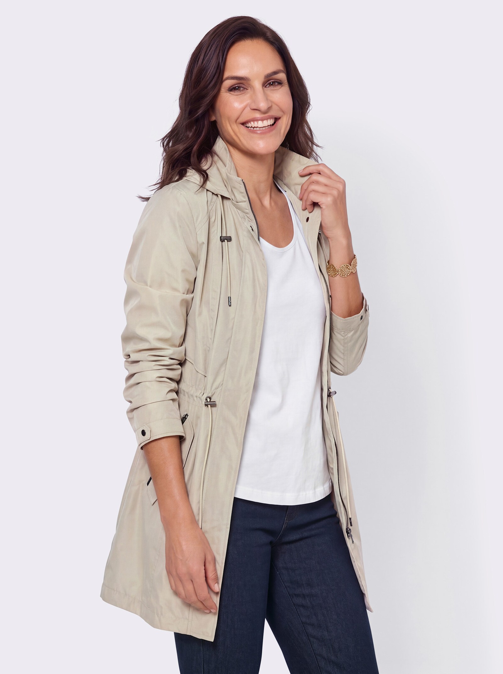 Longjacke mit 2-Wege-Reißverschluss - sand