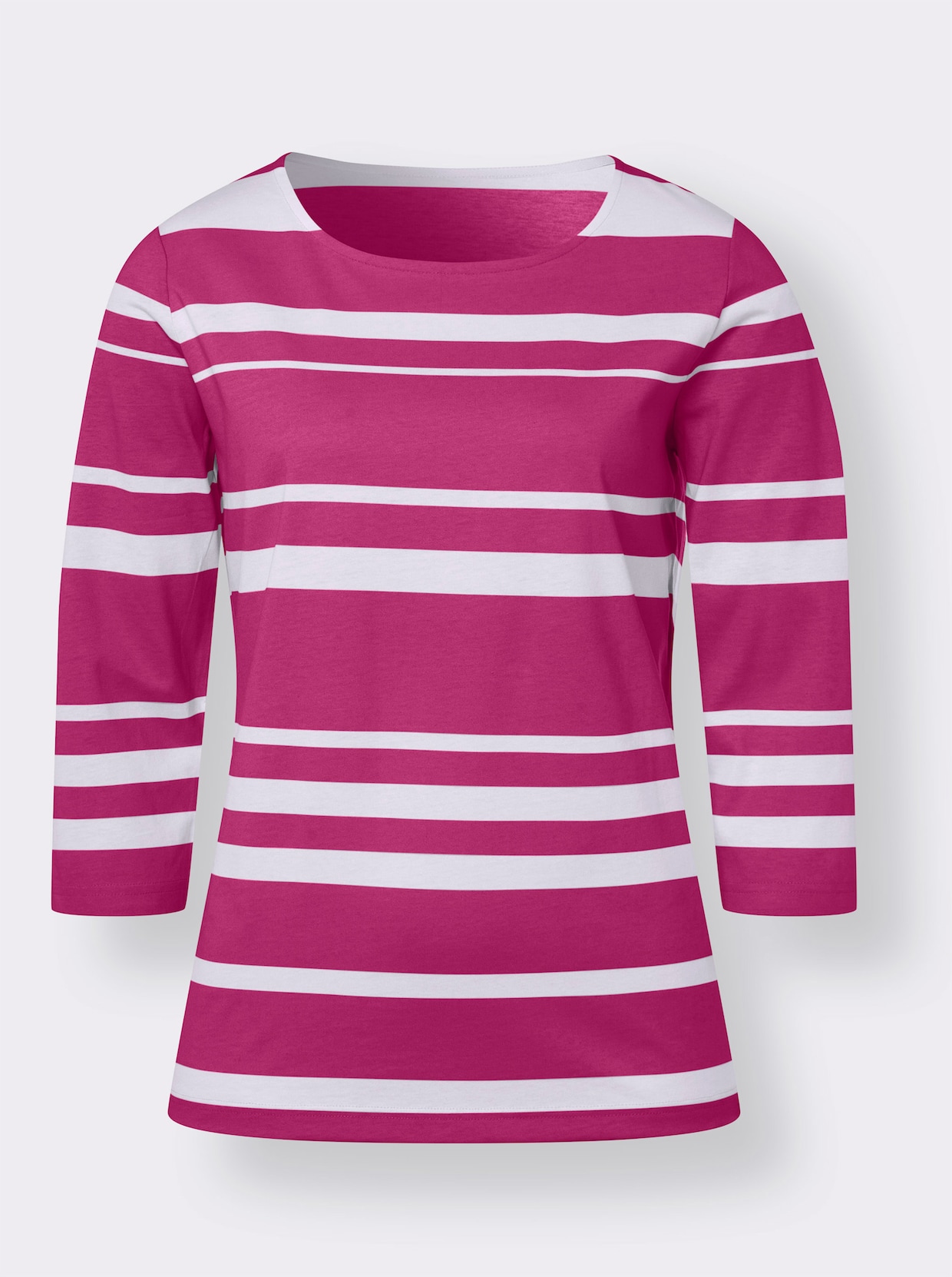 3/4-Arm-Shirt - fuchsia-weiss-geringelt