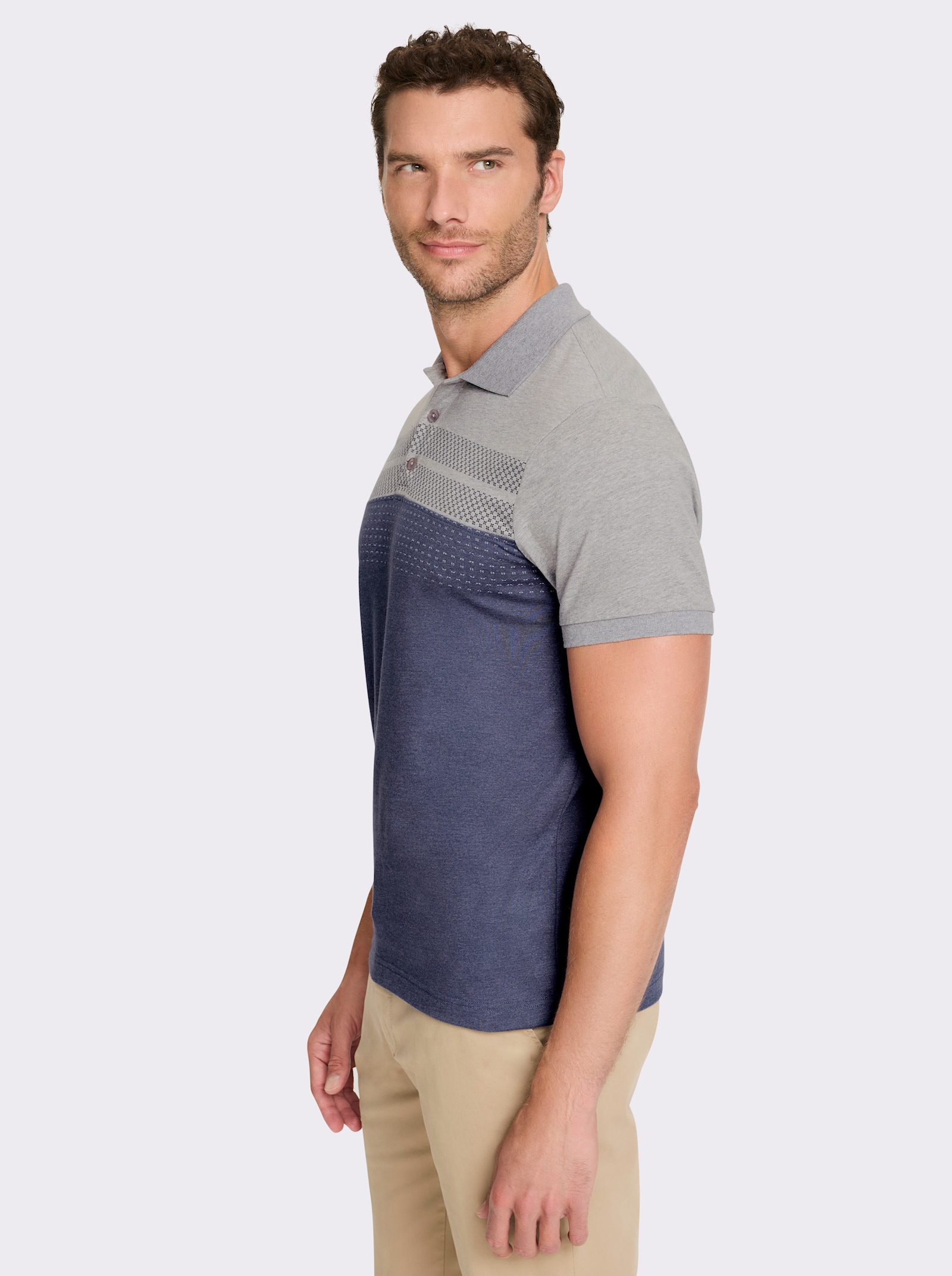 Marco Donati Kurzarmshirt mit Kontrast-Dessin - grau-rauchblau-meliert