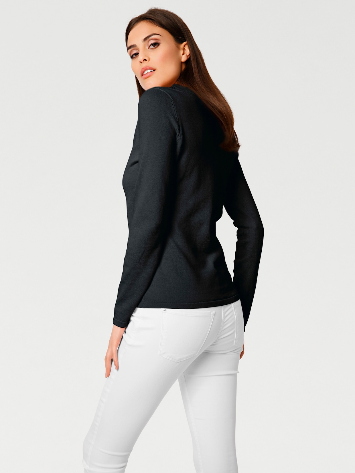 heine Pullover met V-hals - zwart