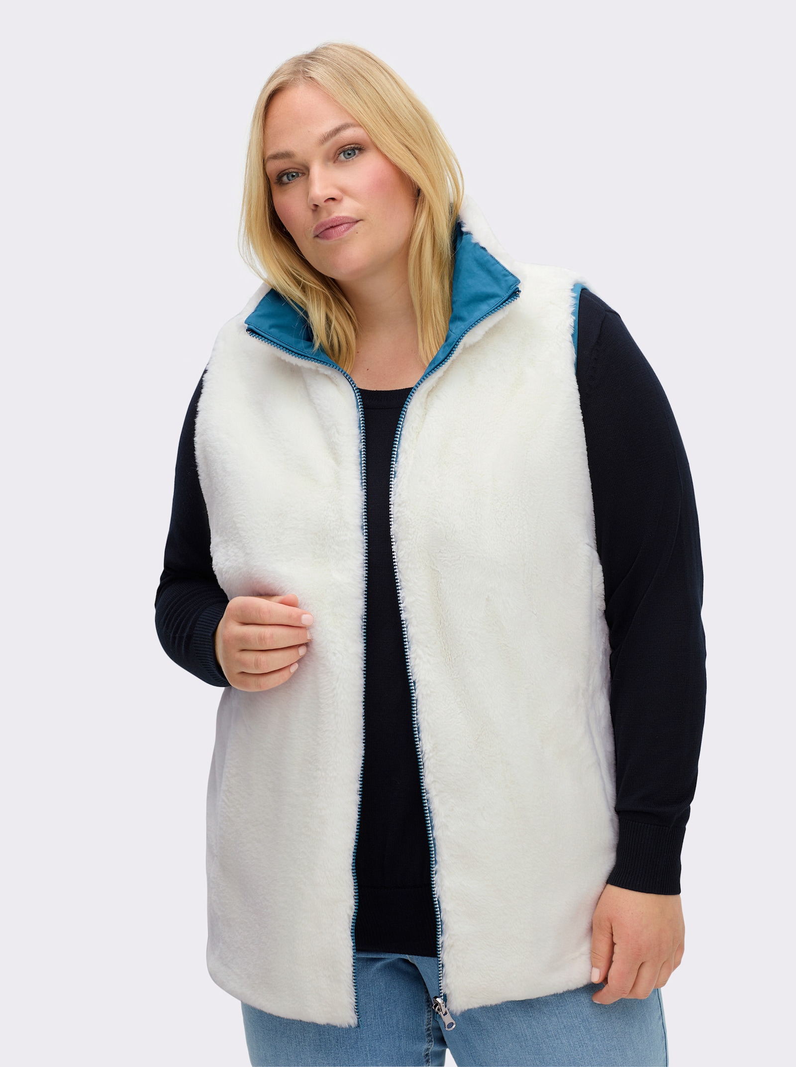 sheego Wendeweste mit Teddyfell - topas-ecru