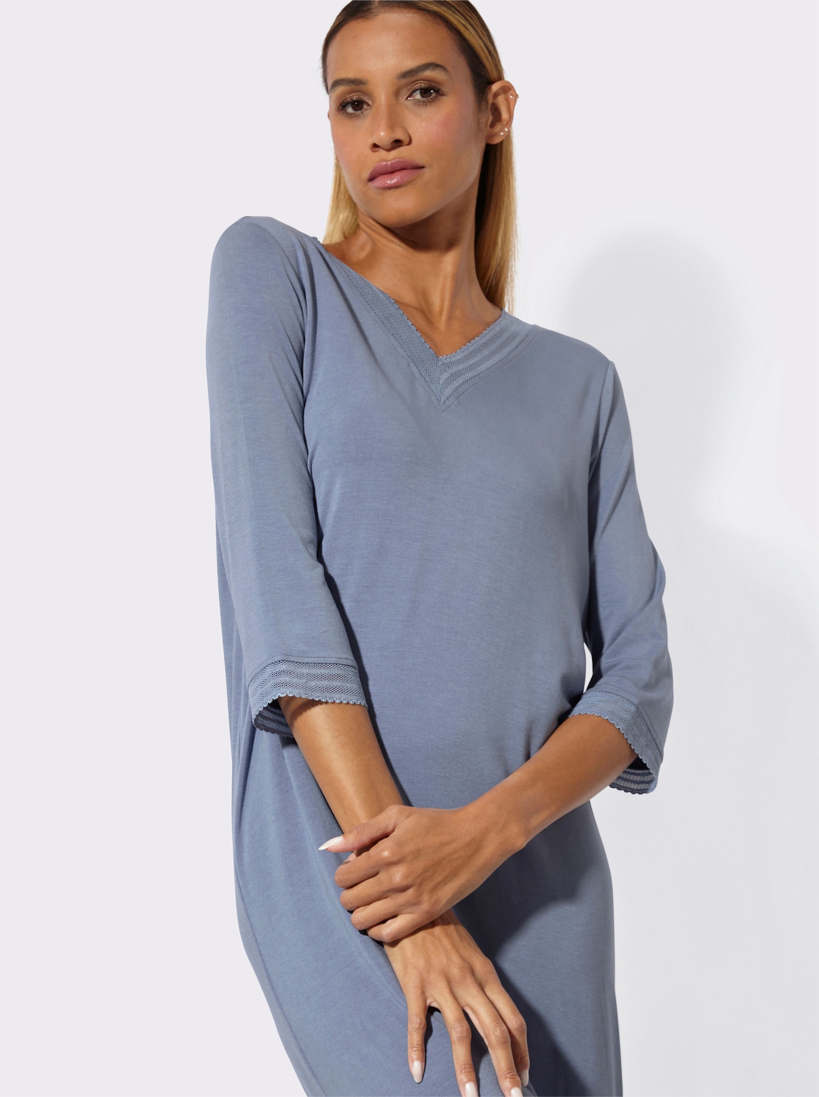 wäschepur Nachthemd mit Mesh-Spitze - taubenblau
