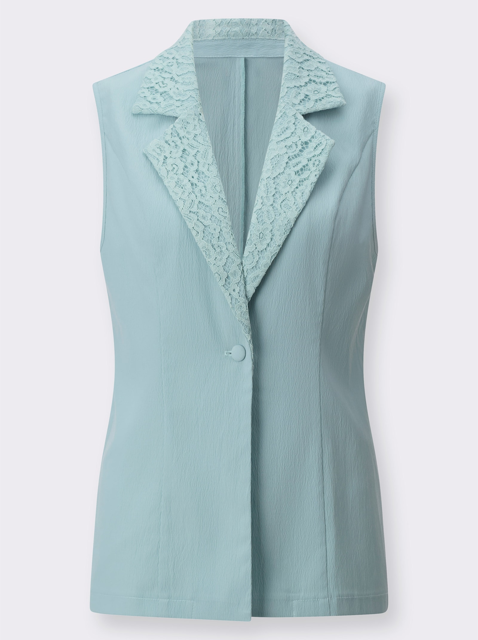 Kostuumgilet met kant op de reverskraag - kalkmint