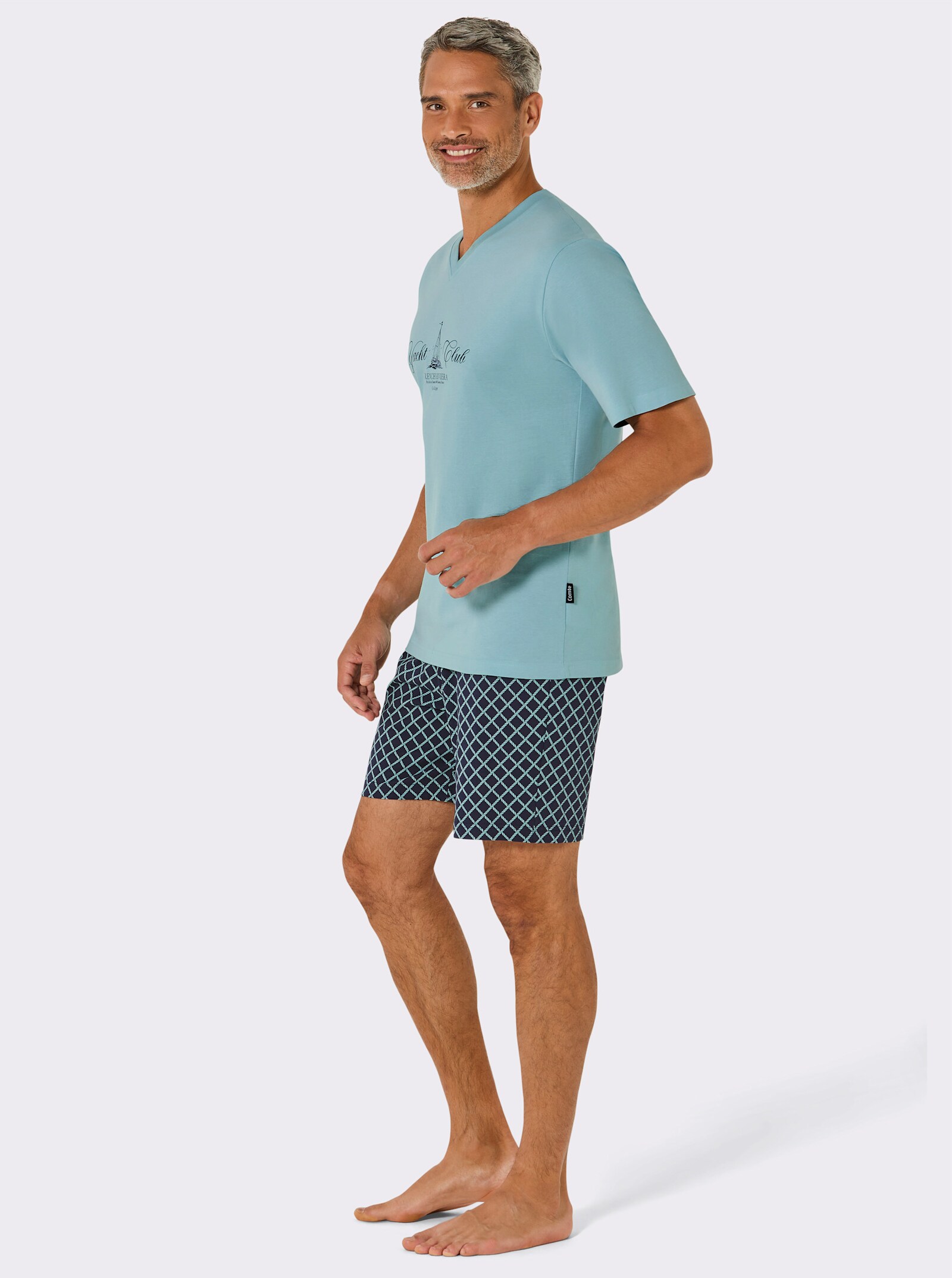 Comte Shorty mit karierter Hose - mint-marine-bedruckt