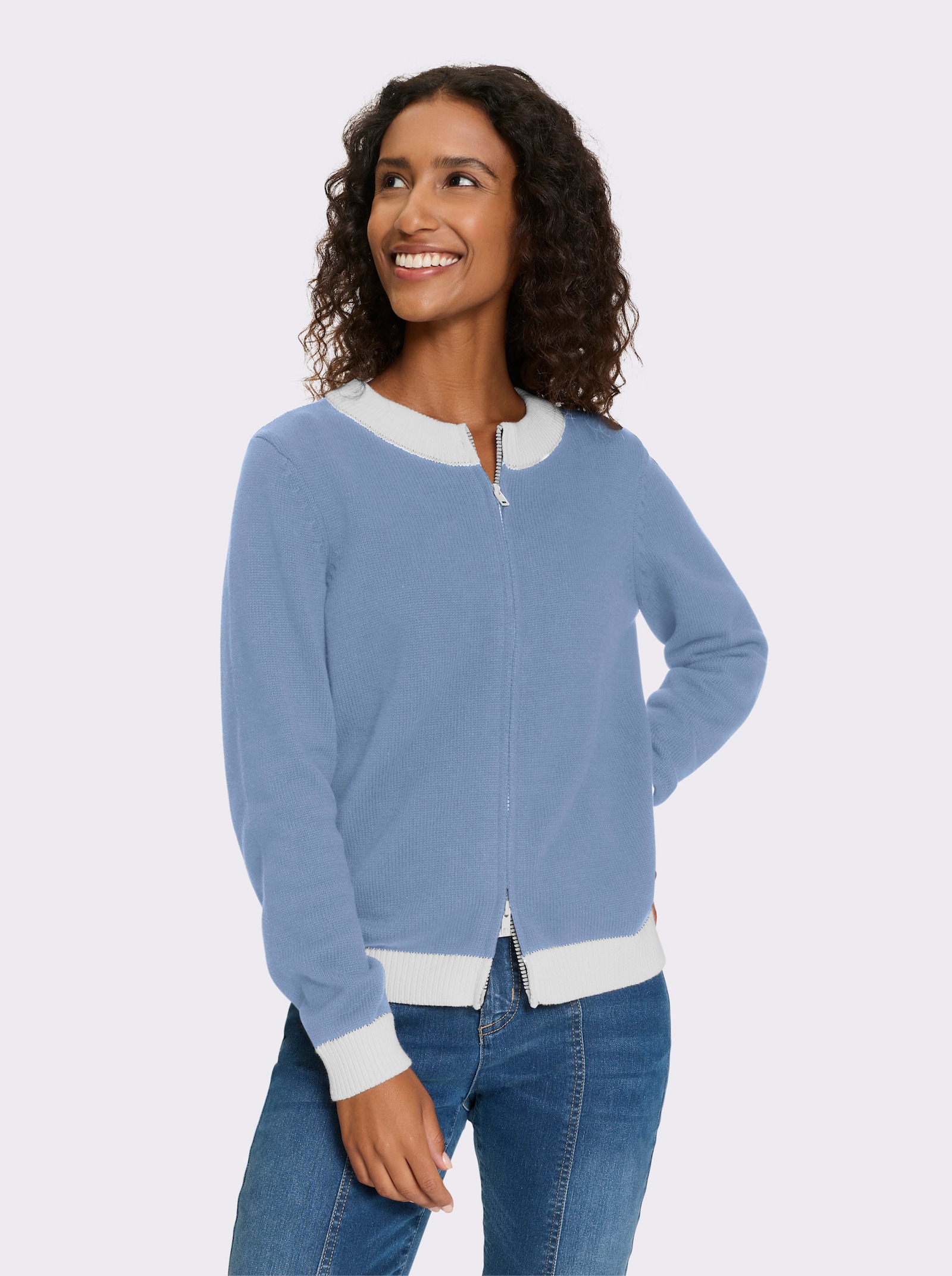 heine Strickjacke mit Blockstreifen - bleu-ecru