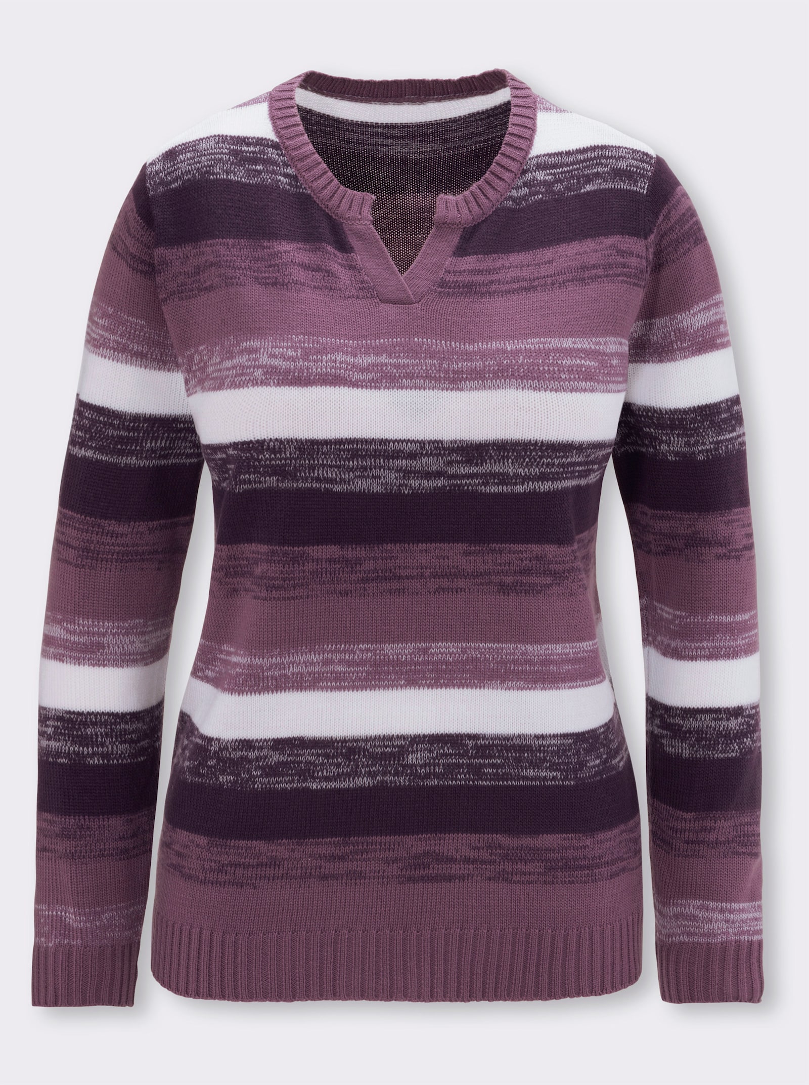 Langarm-Pullover im Streifen-Dessin - traube-gemustert