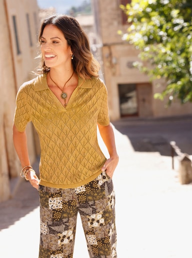 Polopullover mit Glanzgarn - ocker