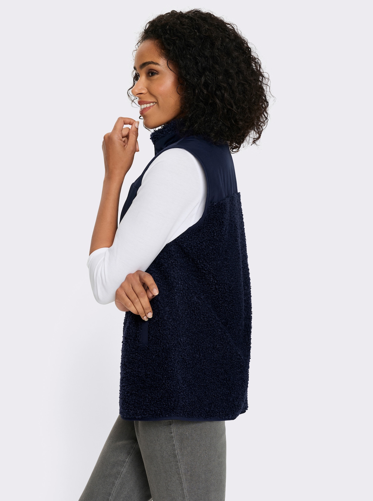 Gilet met stiksel en teddyfleece - marine