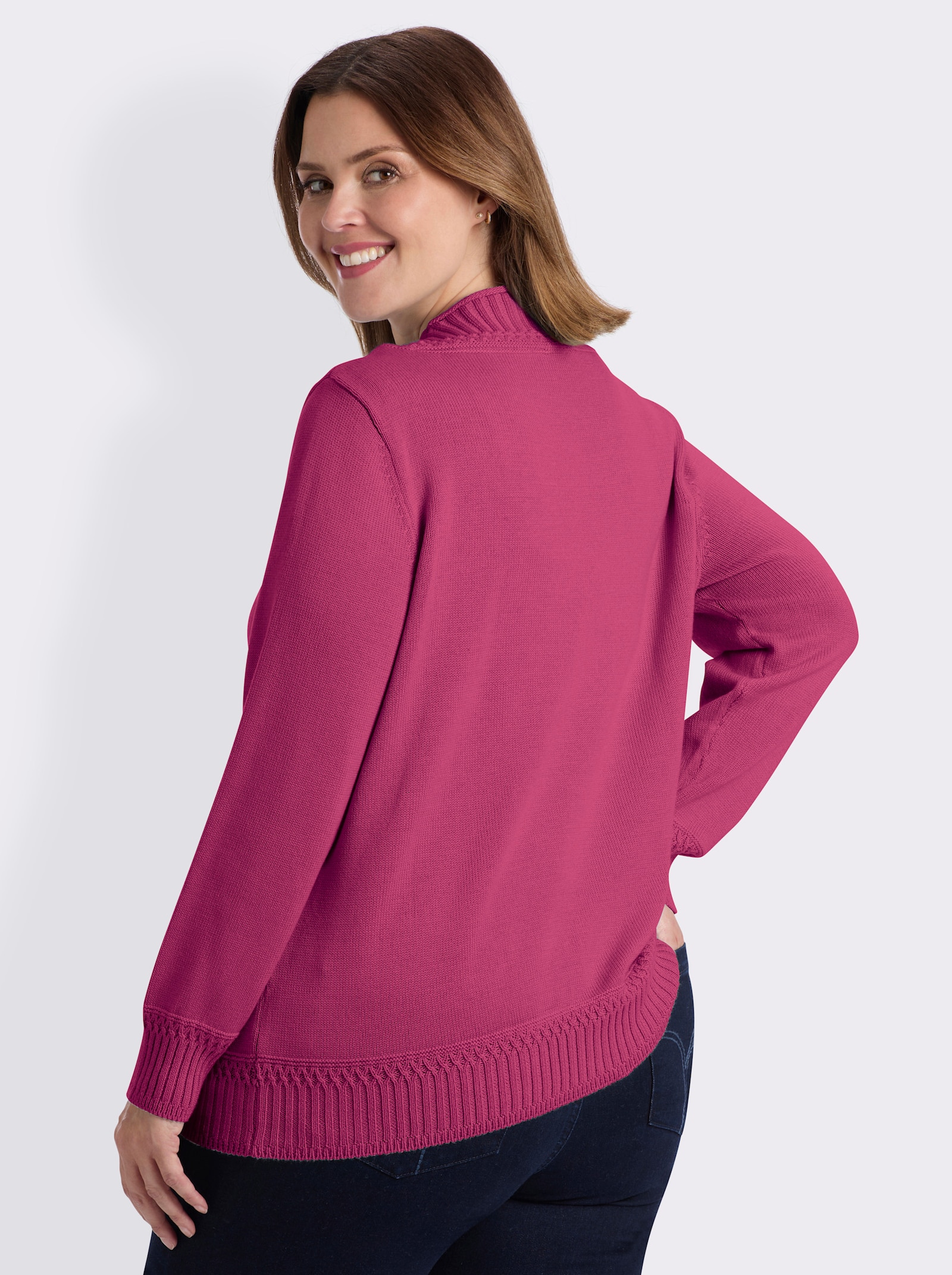 Stehkragenpullover mit Ripp-Abschlüssen - fuchsia