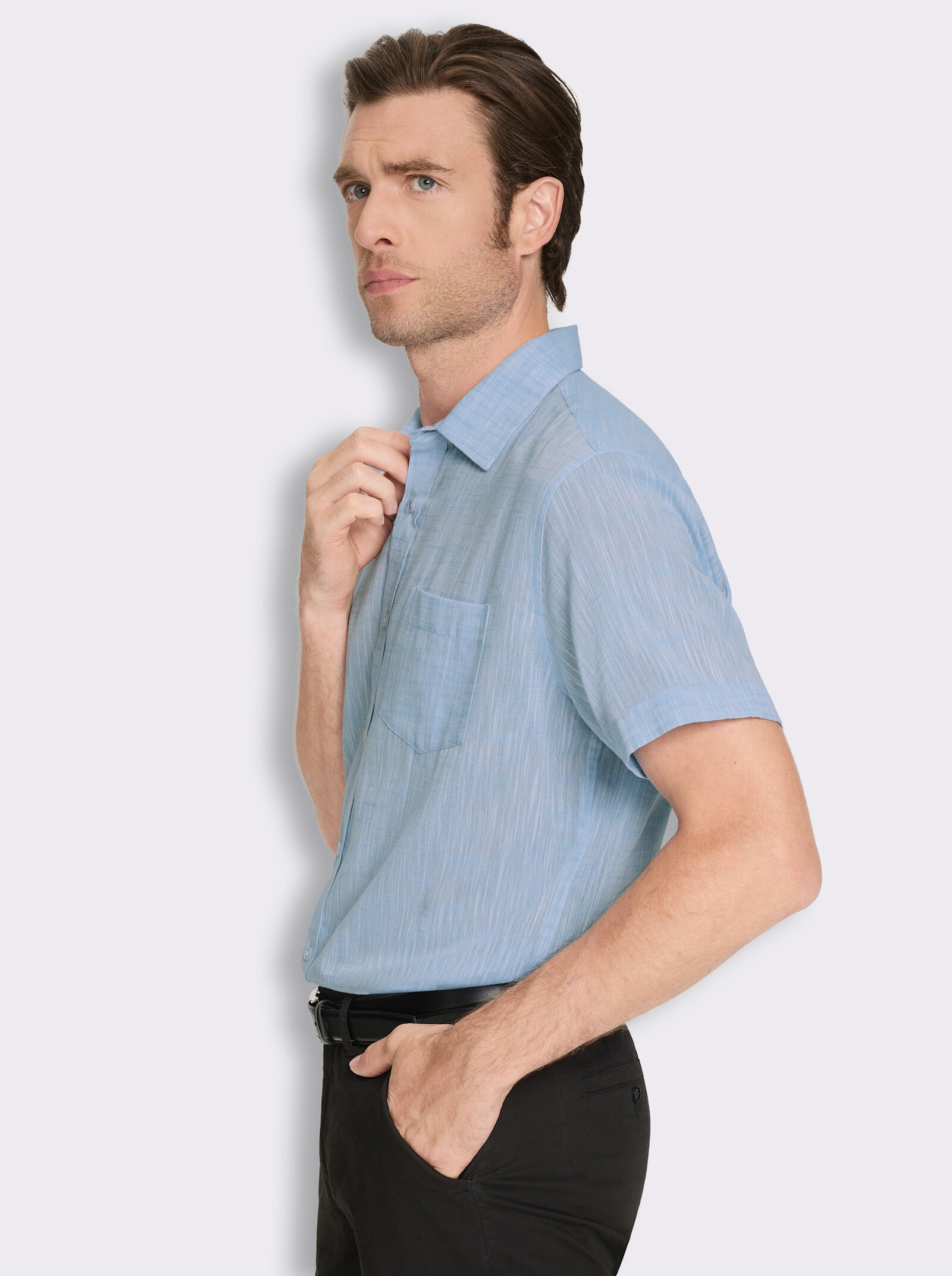 Marco Donati Kurzarmhemd in Two-tone-Flammgarn - himmelblau