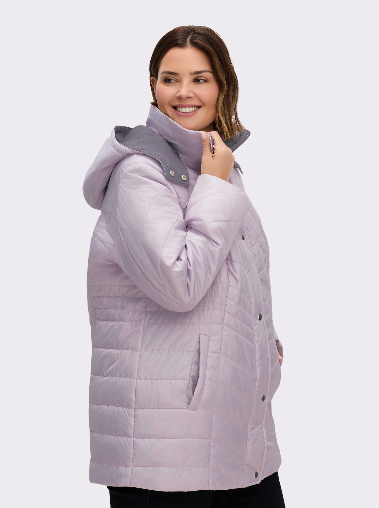 Steppjacke mit Kontrastfutter - rosé-grau
