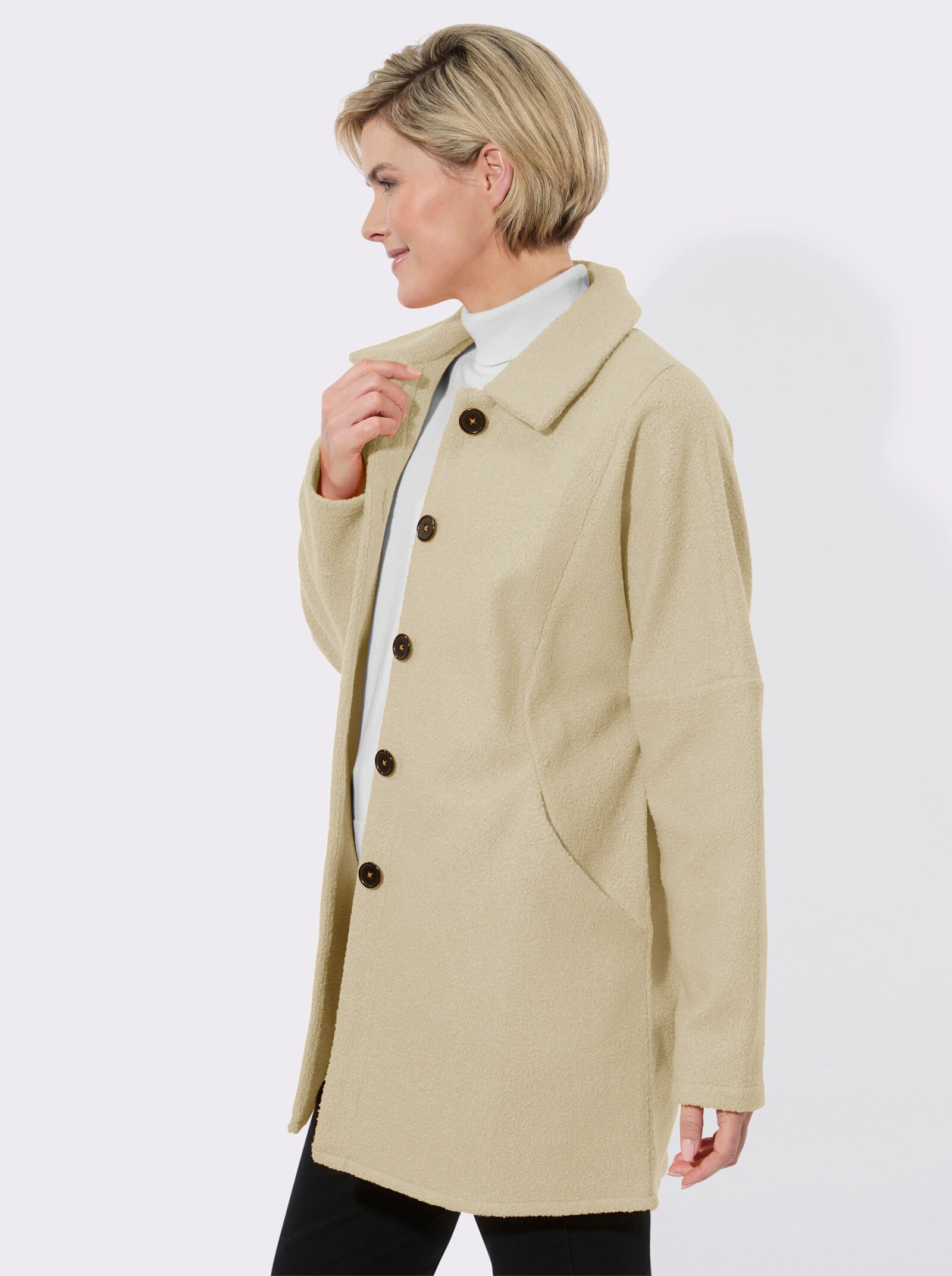 Longjacke mit Fledermausärmeln, Bouclé-Qualität - sand