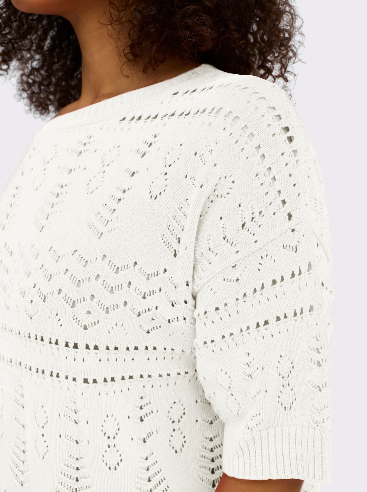sheego Kurzarmpullover aus Ajourstrick - ecru